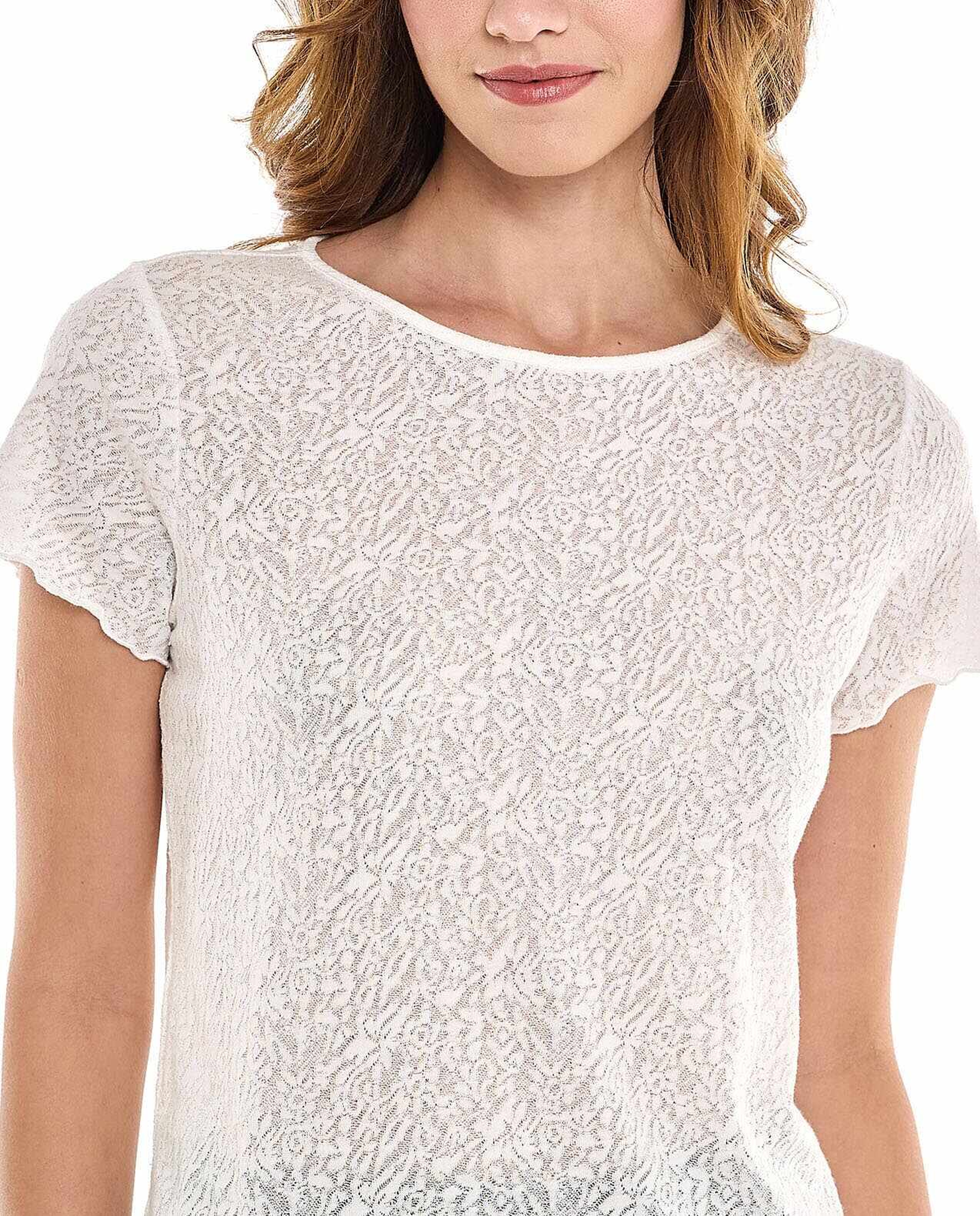 Textured Top with Round Neck and Short Sleeves