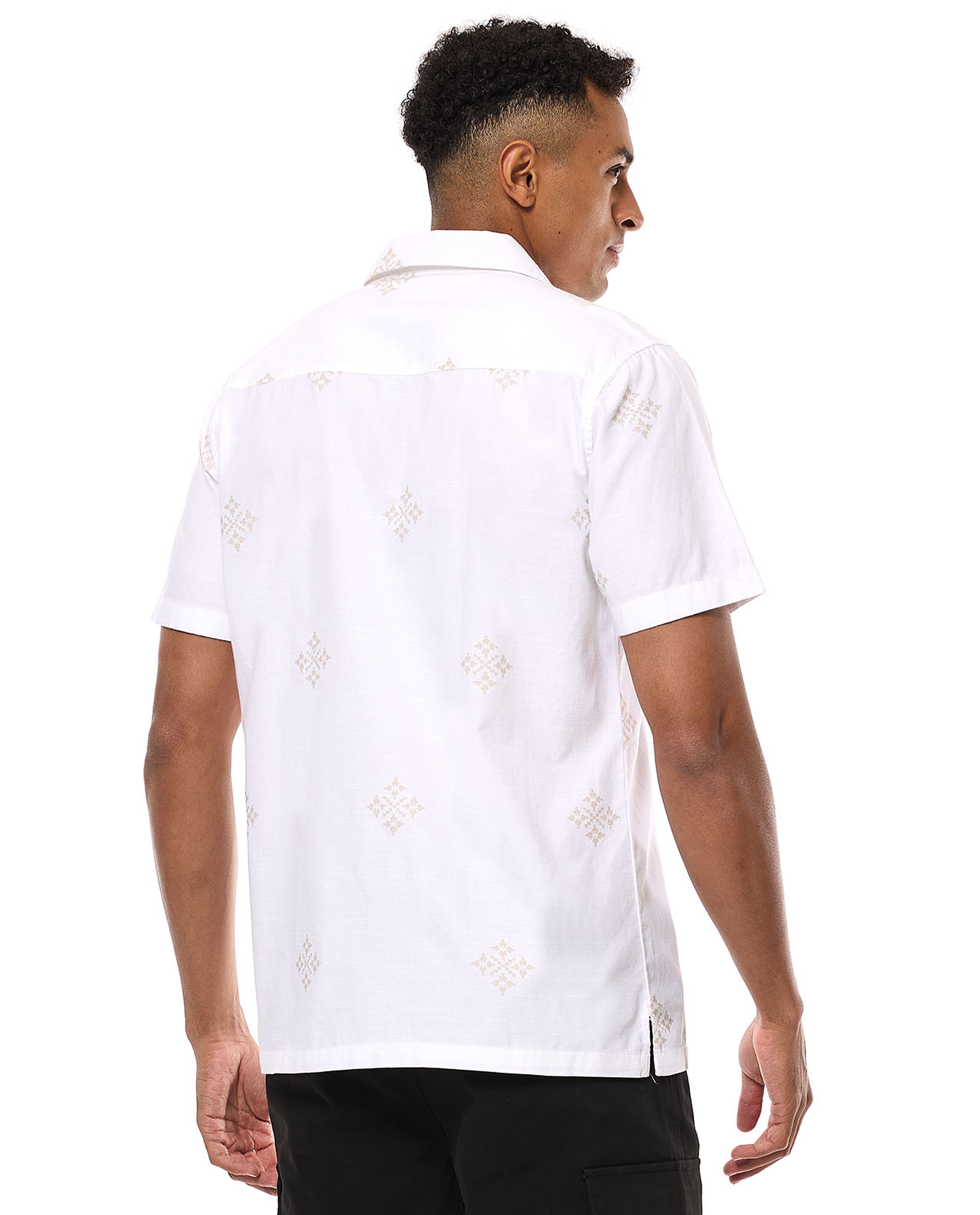 Printed Shirt with Revere Collar and Short Sleeves