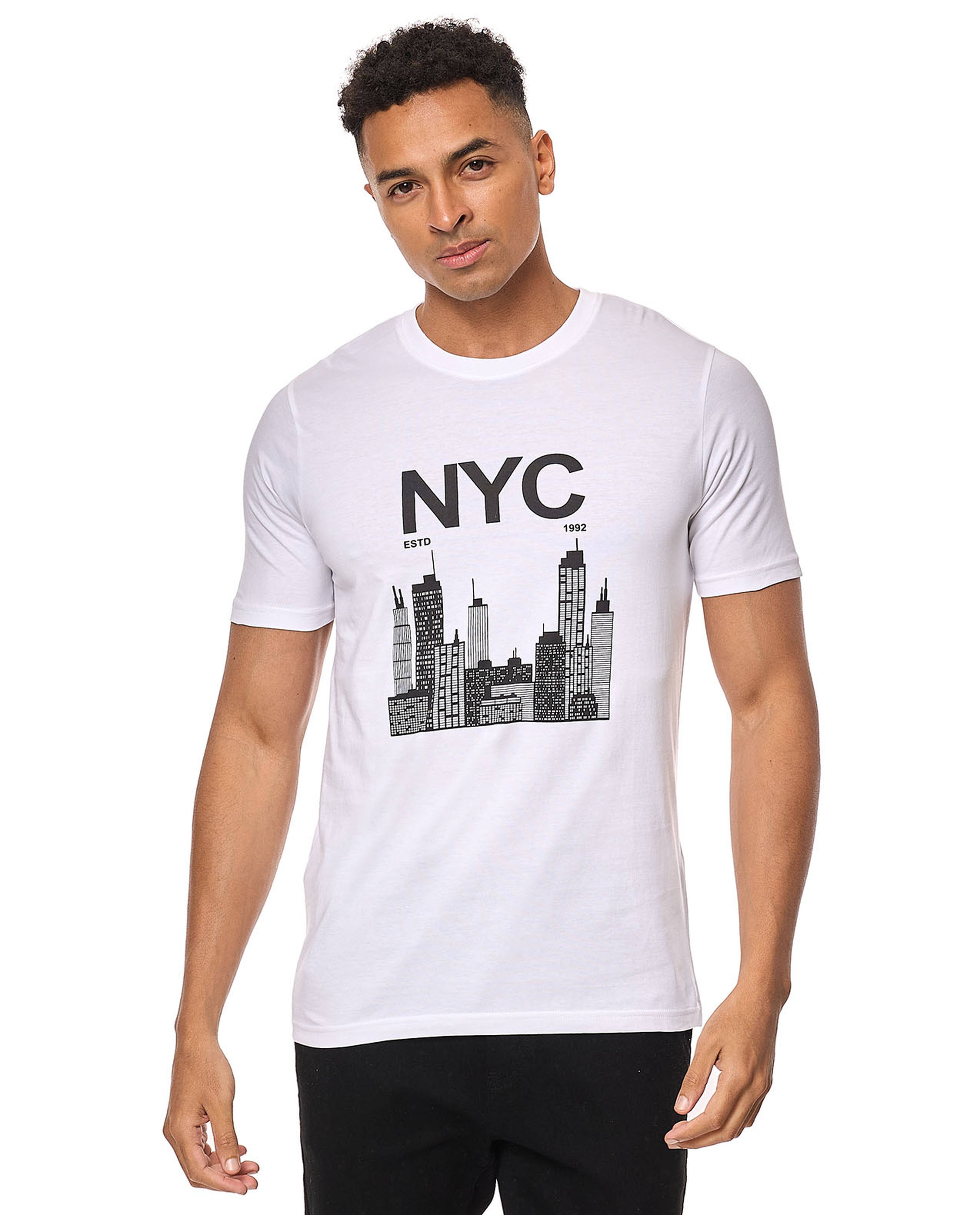 Printed T-Shirt with Crew Neck and Short Sleeves