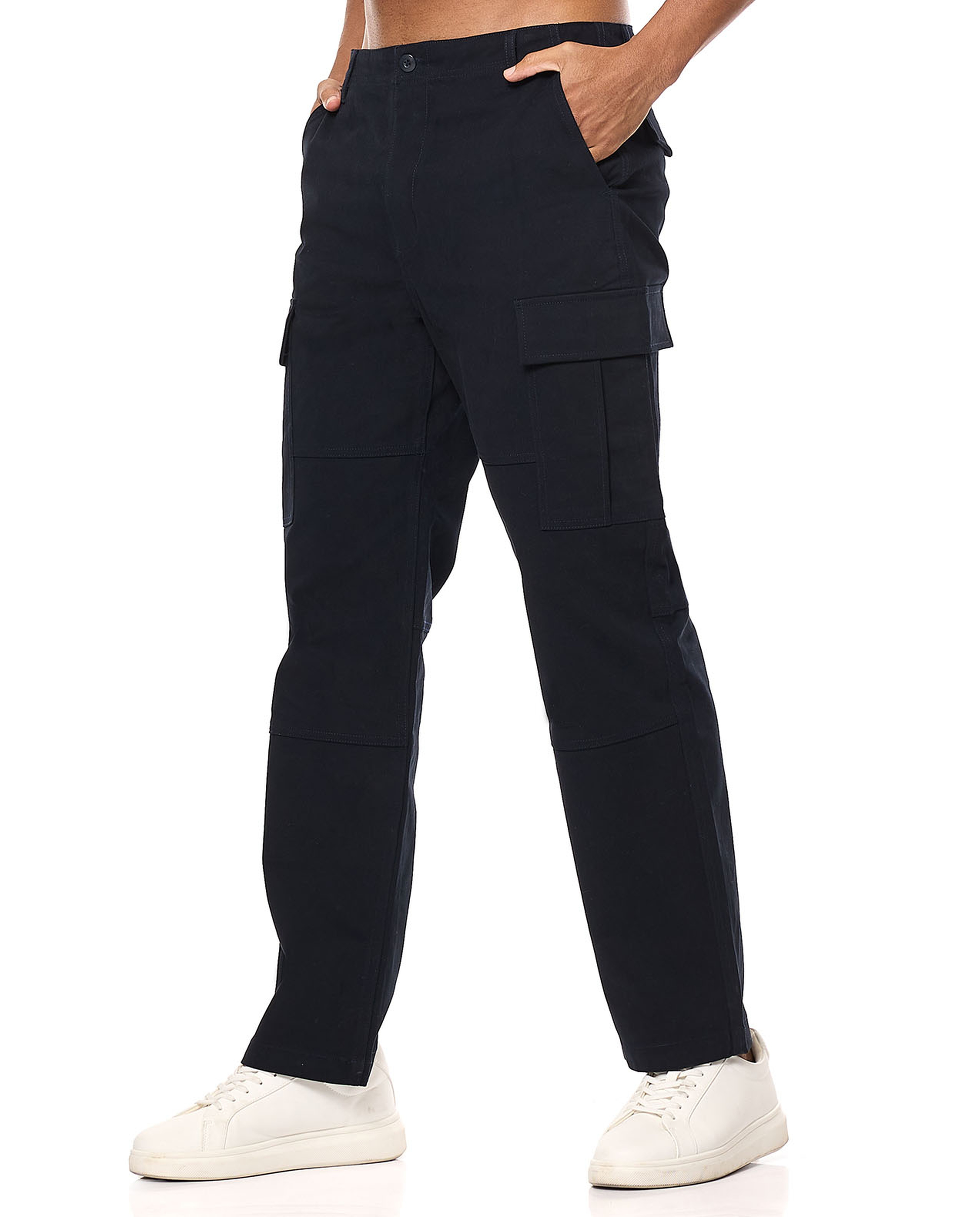 Solid Cargo Pants with Button Closure