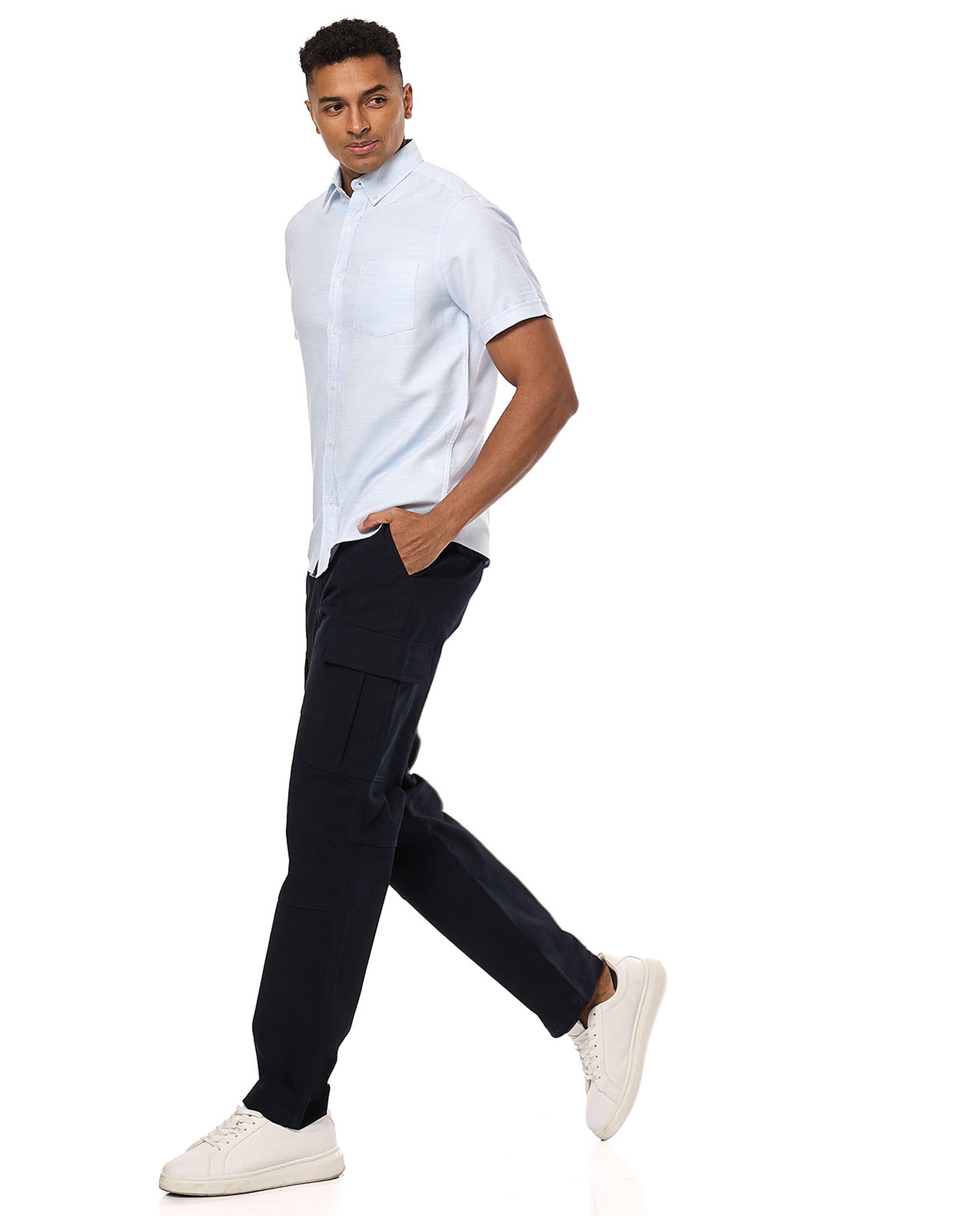 Solid Cargo Pants with Button Closure