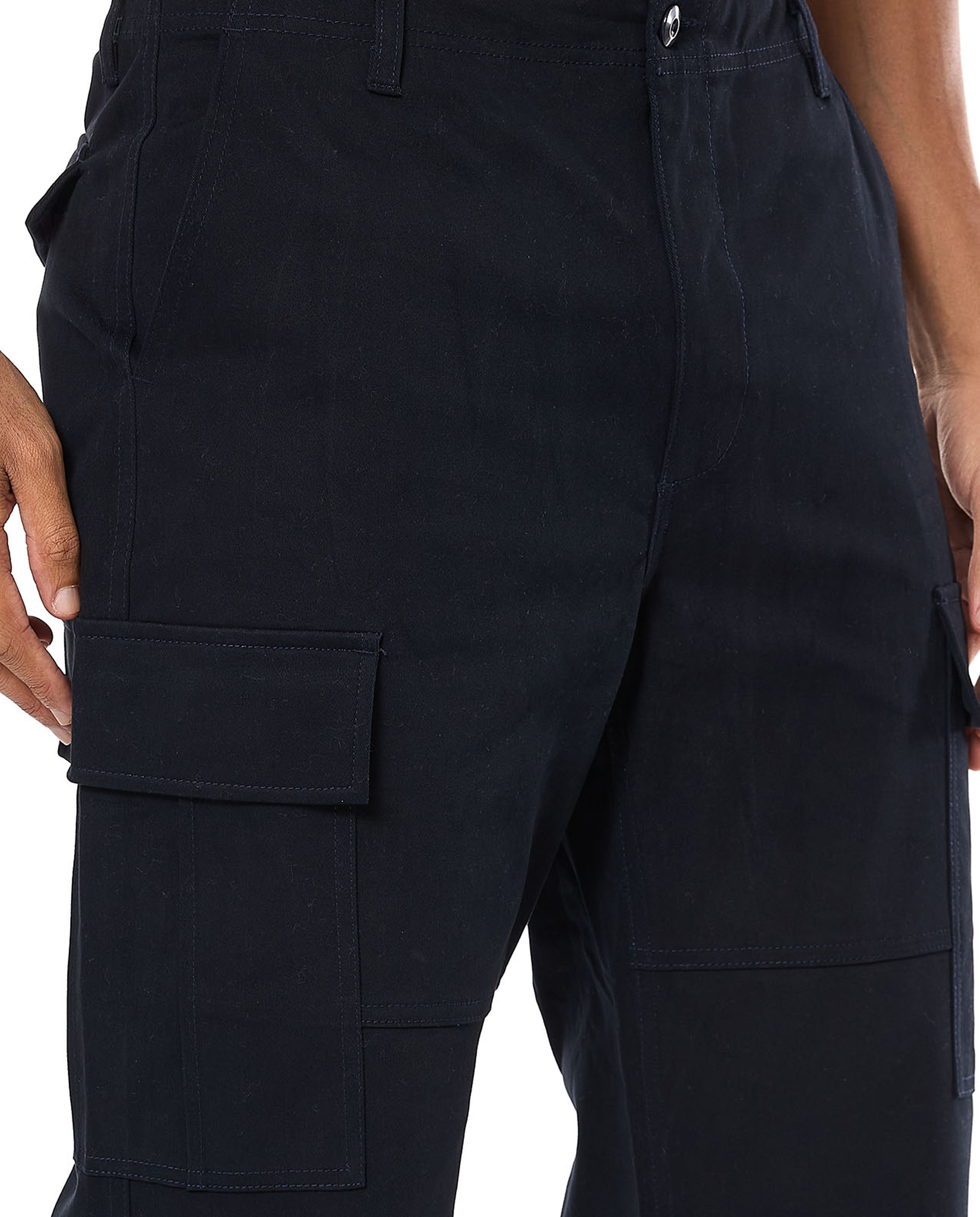 Solid Cargo Pants with Button Closure
