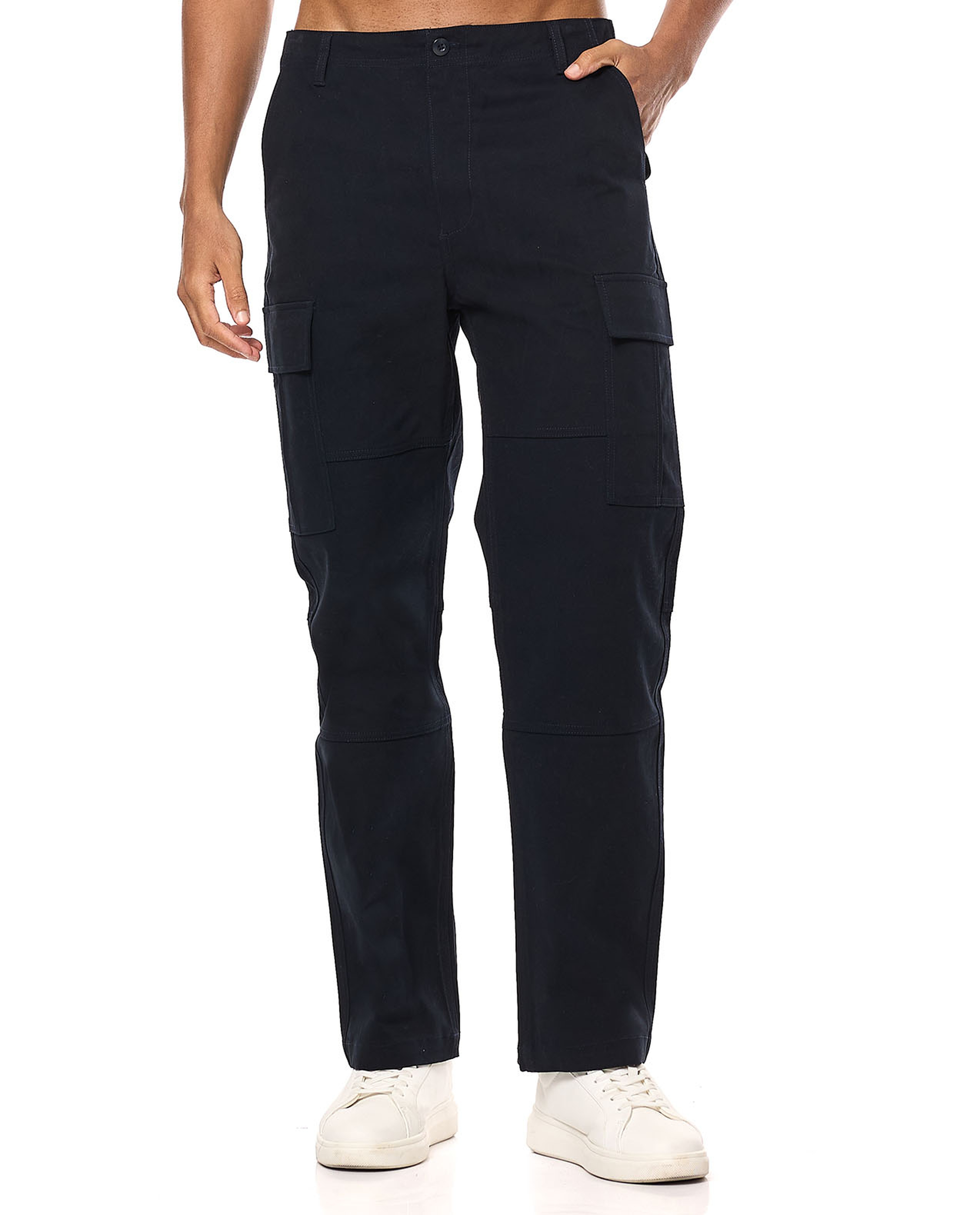 Solid Cargo Pants with Button Closure
