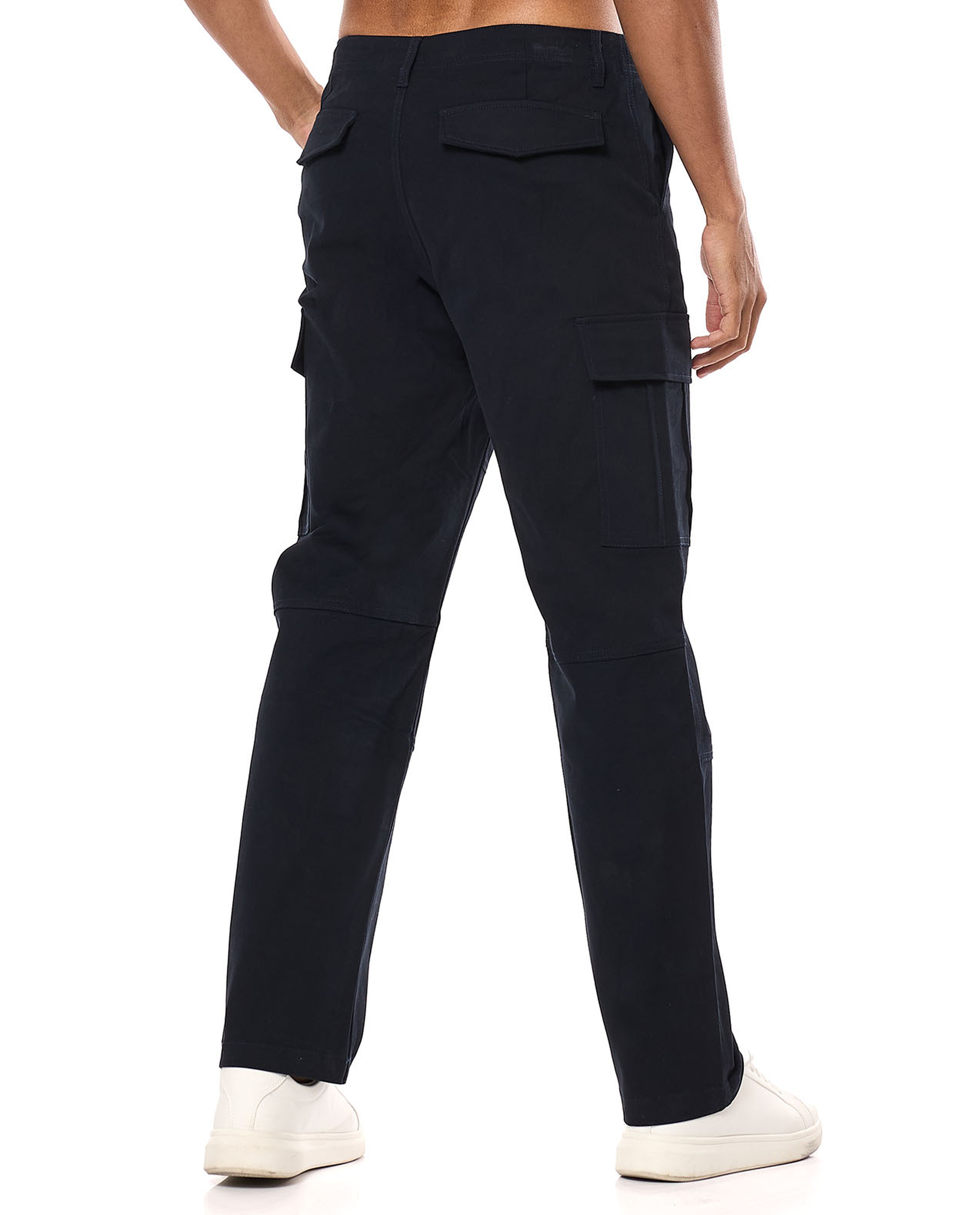 Solid Cargo Pants with Button Closure