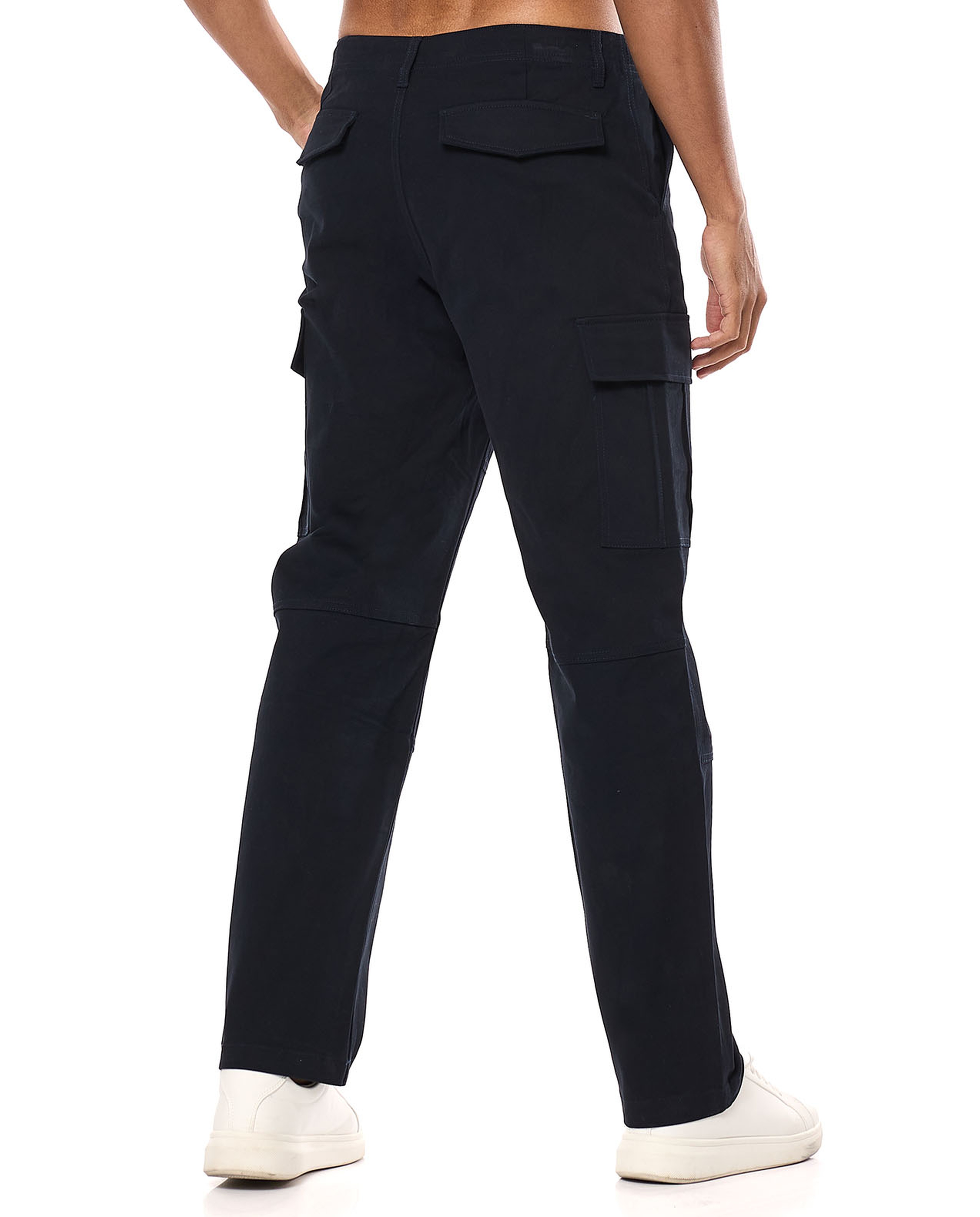 Solid Cargo Pants with Button Closure