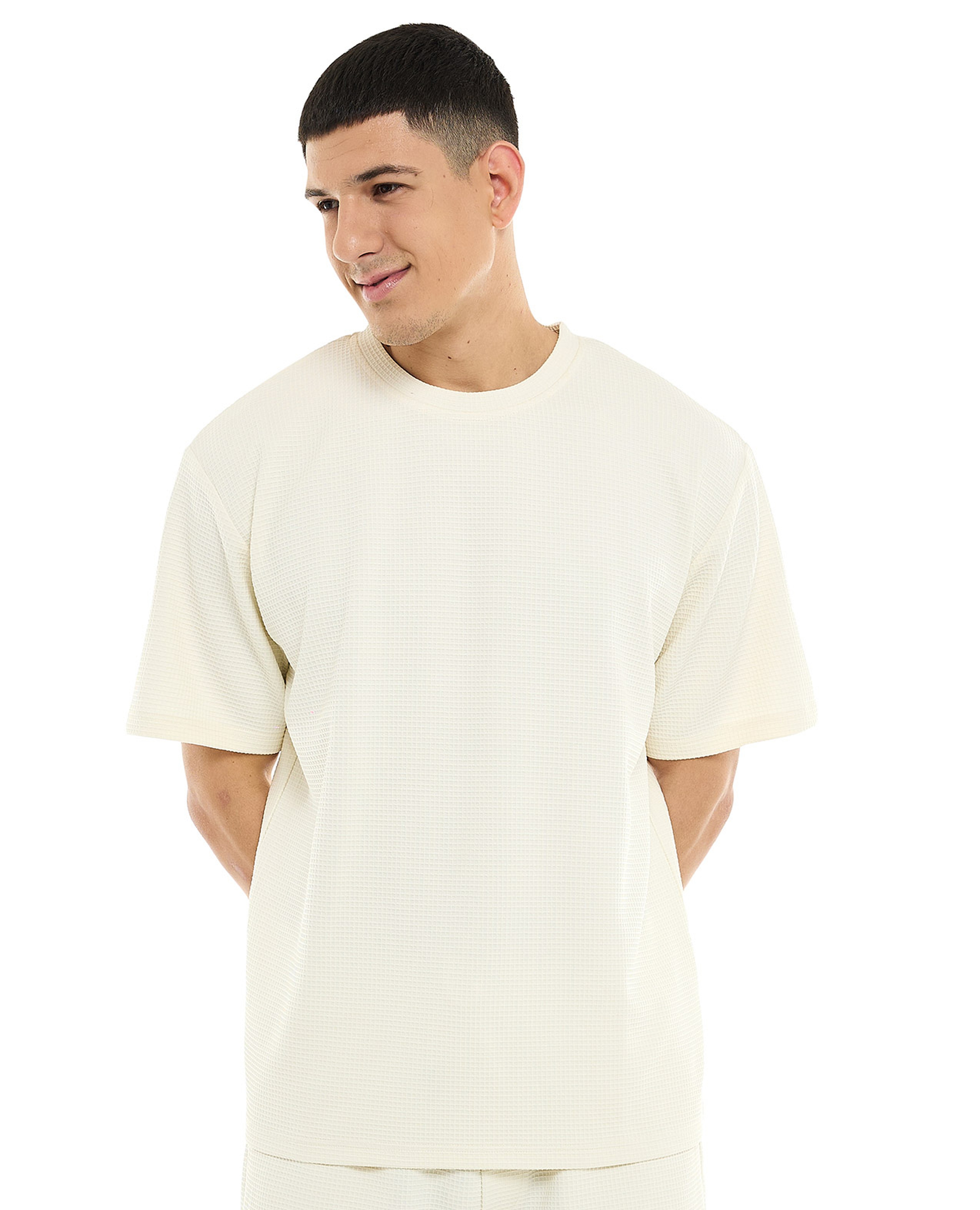 Textured T-Shirt with Crew Neck and Short Sleeves