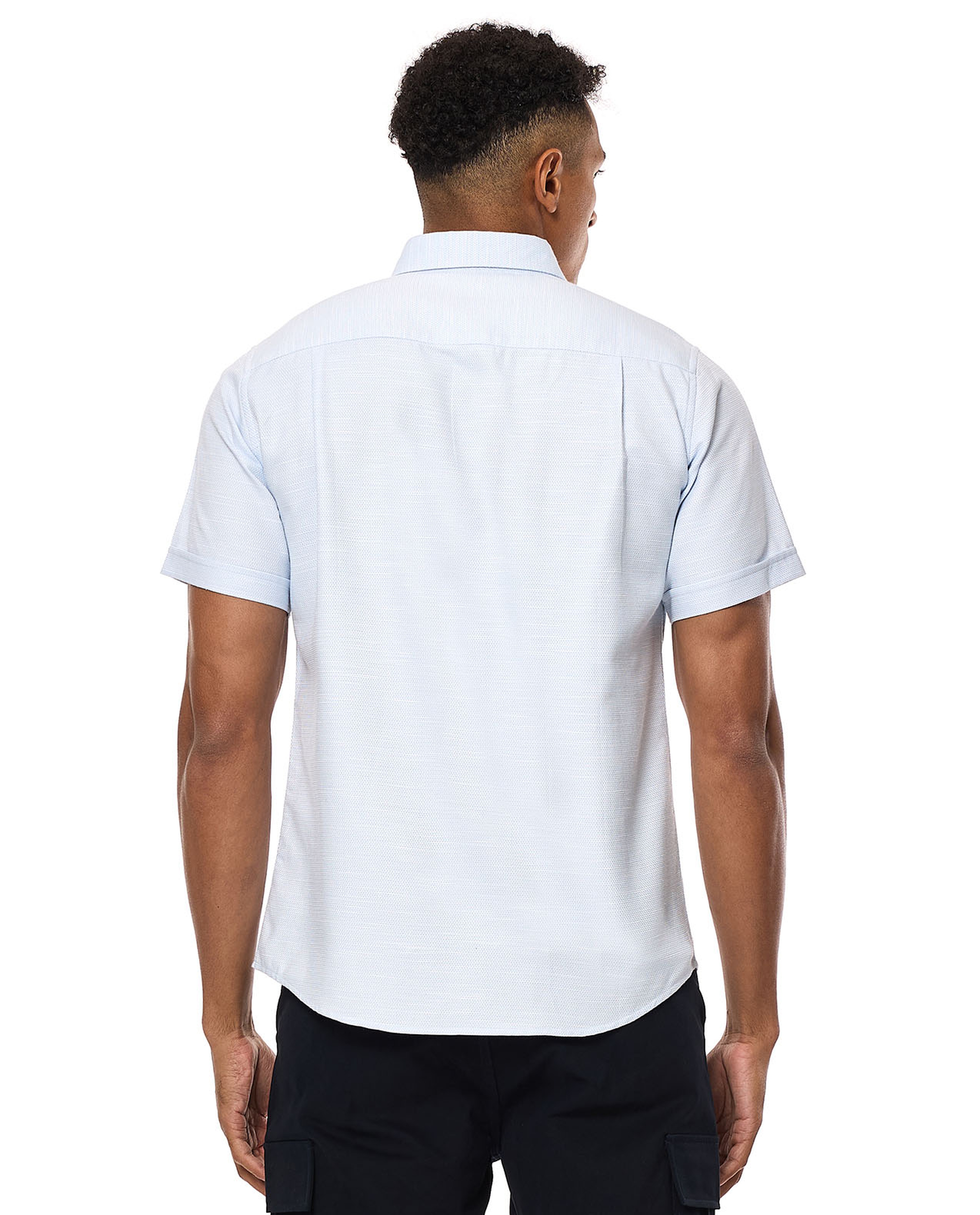 Textured Shirt with Button-Down Collar and Short Sleeves