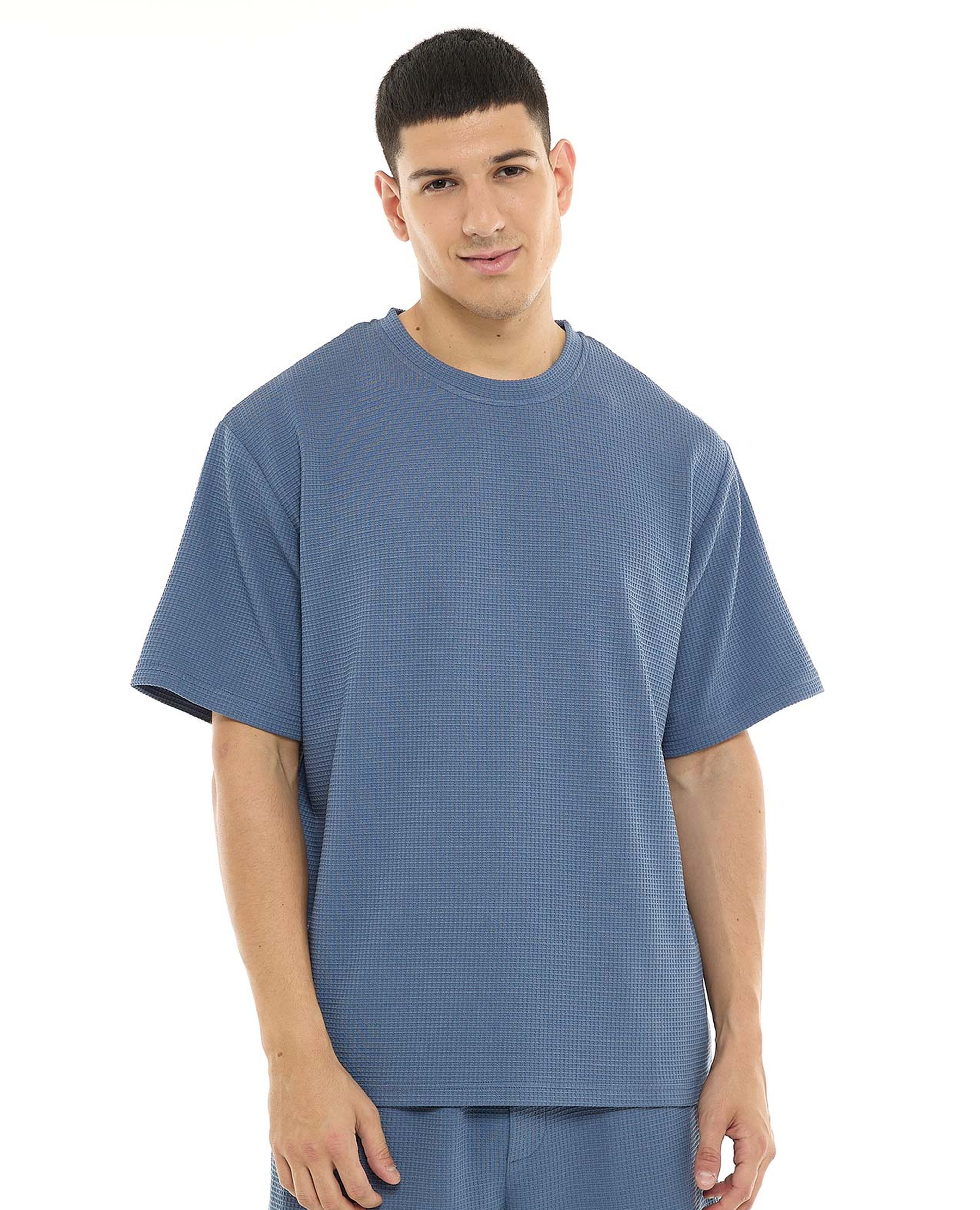 Textured T-Shirt with Crew Neck and Short Sleeves