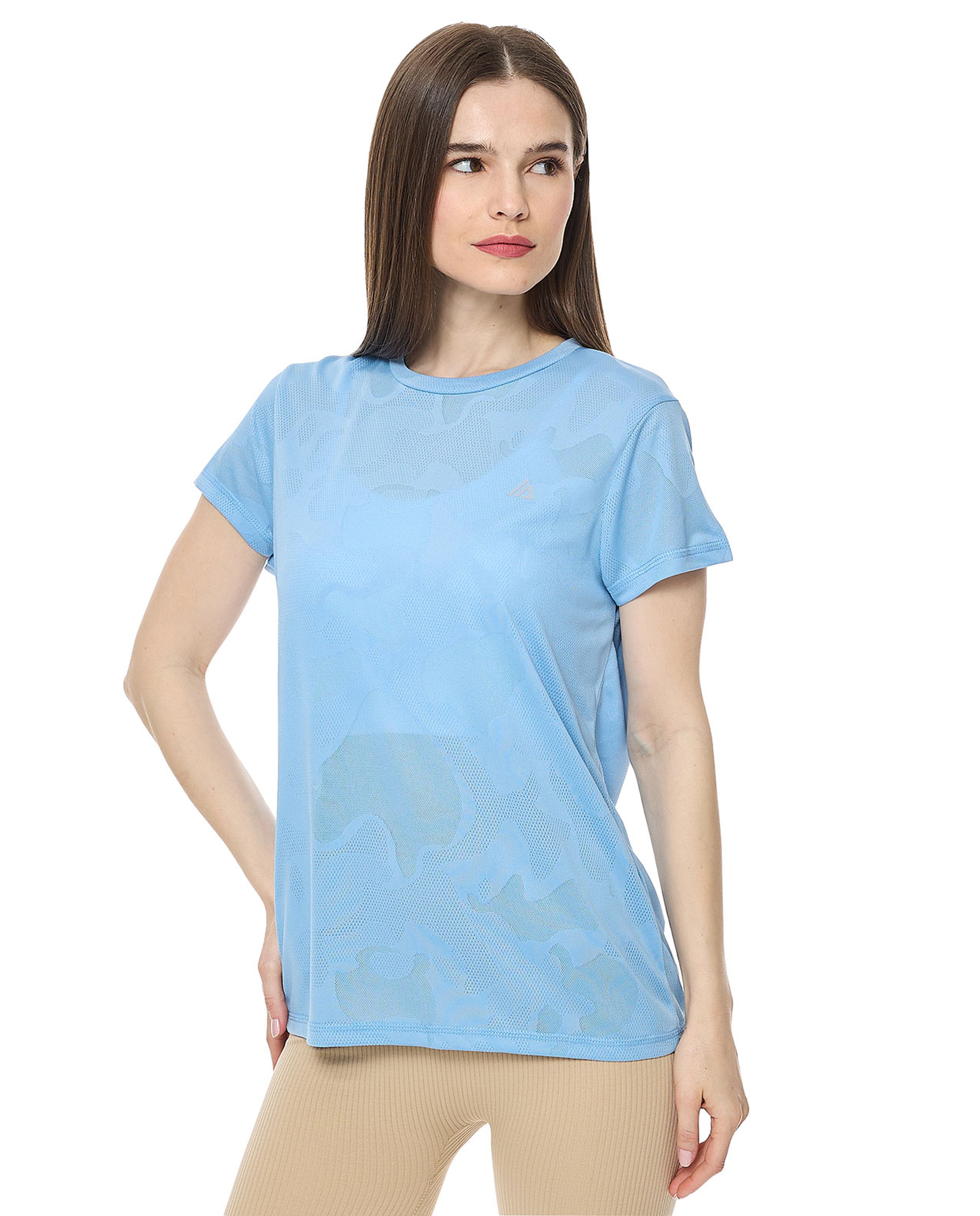 Self Patterned Active T-Shirt With Crew Neck And Short Sleeves