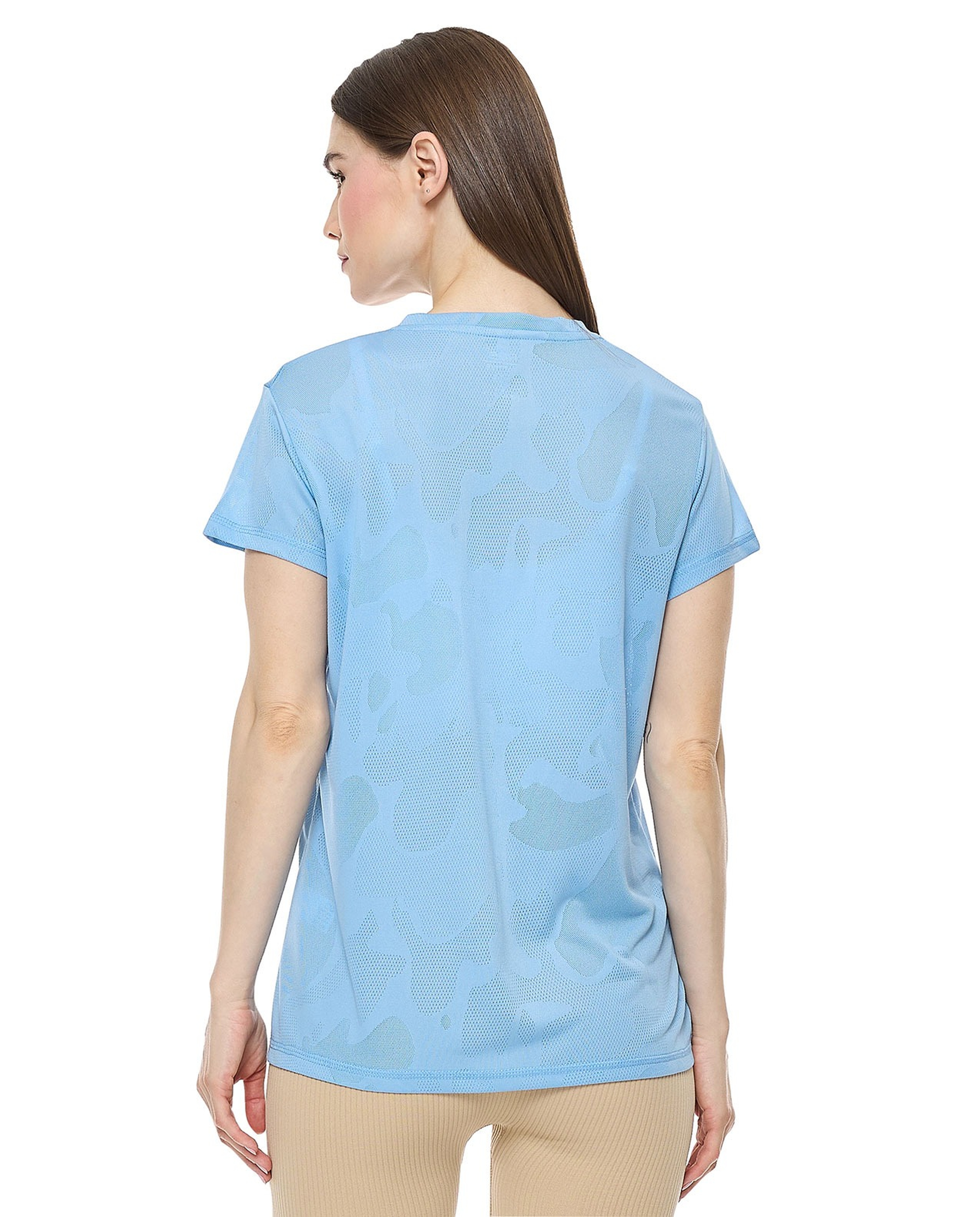 Self Patterned Active T-Shirt With Crew Neck And Short Sleeves