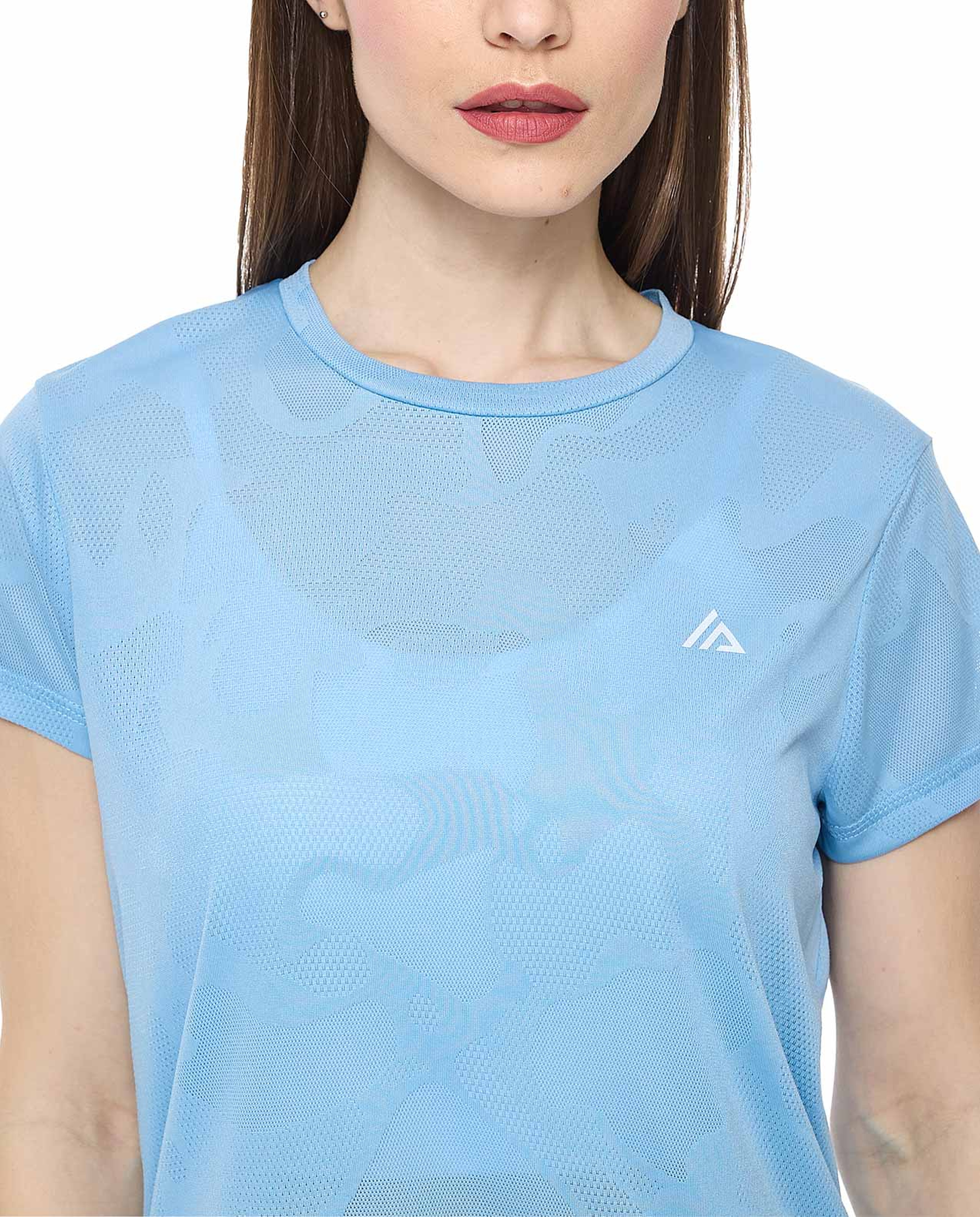 Self Patterned Active T-Shirt With Crew Neck And Short Sleeves
