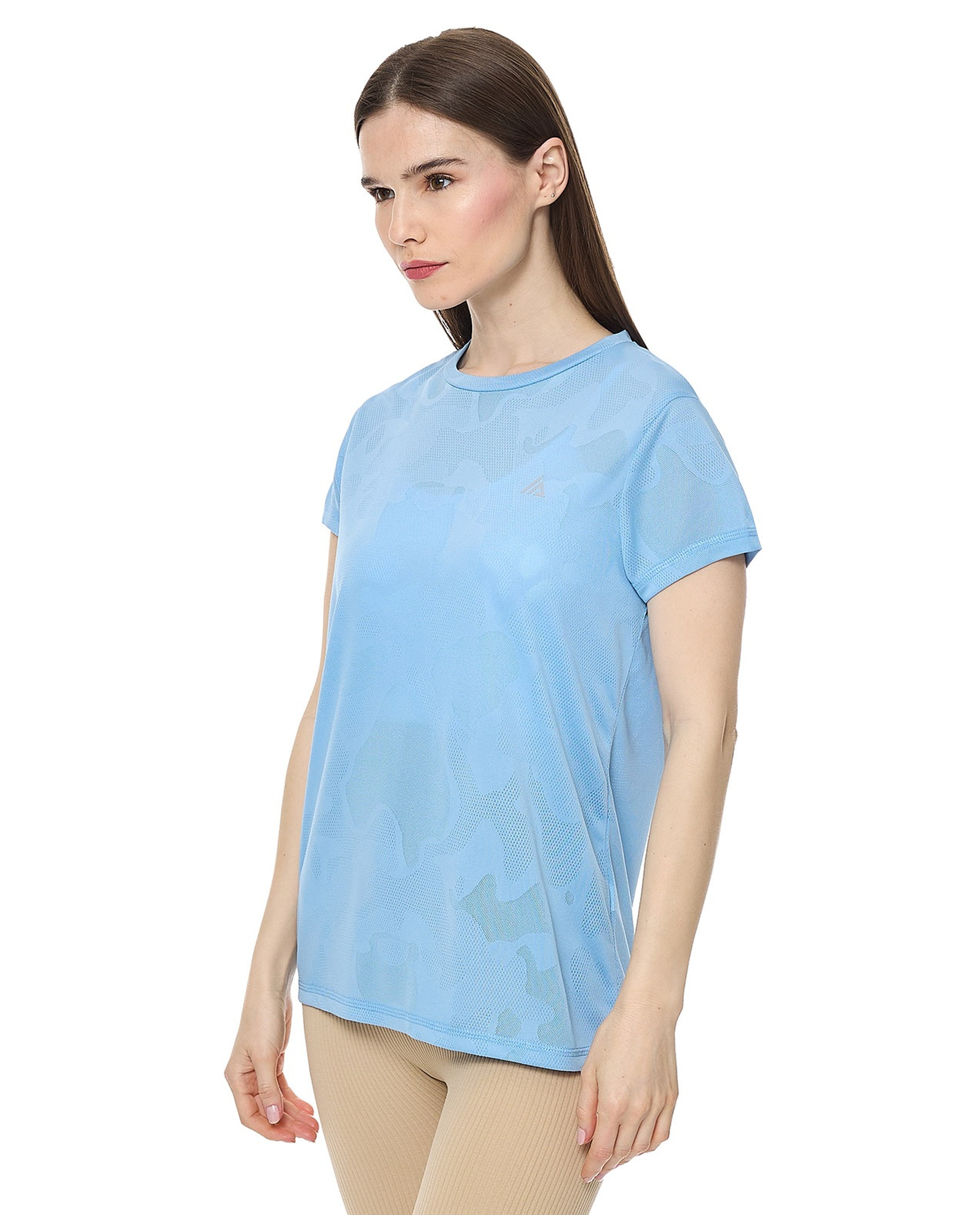Self Patterned Active T-Shirt With Crew Neck And Short Sleeves