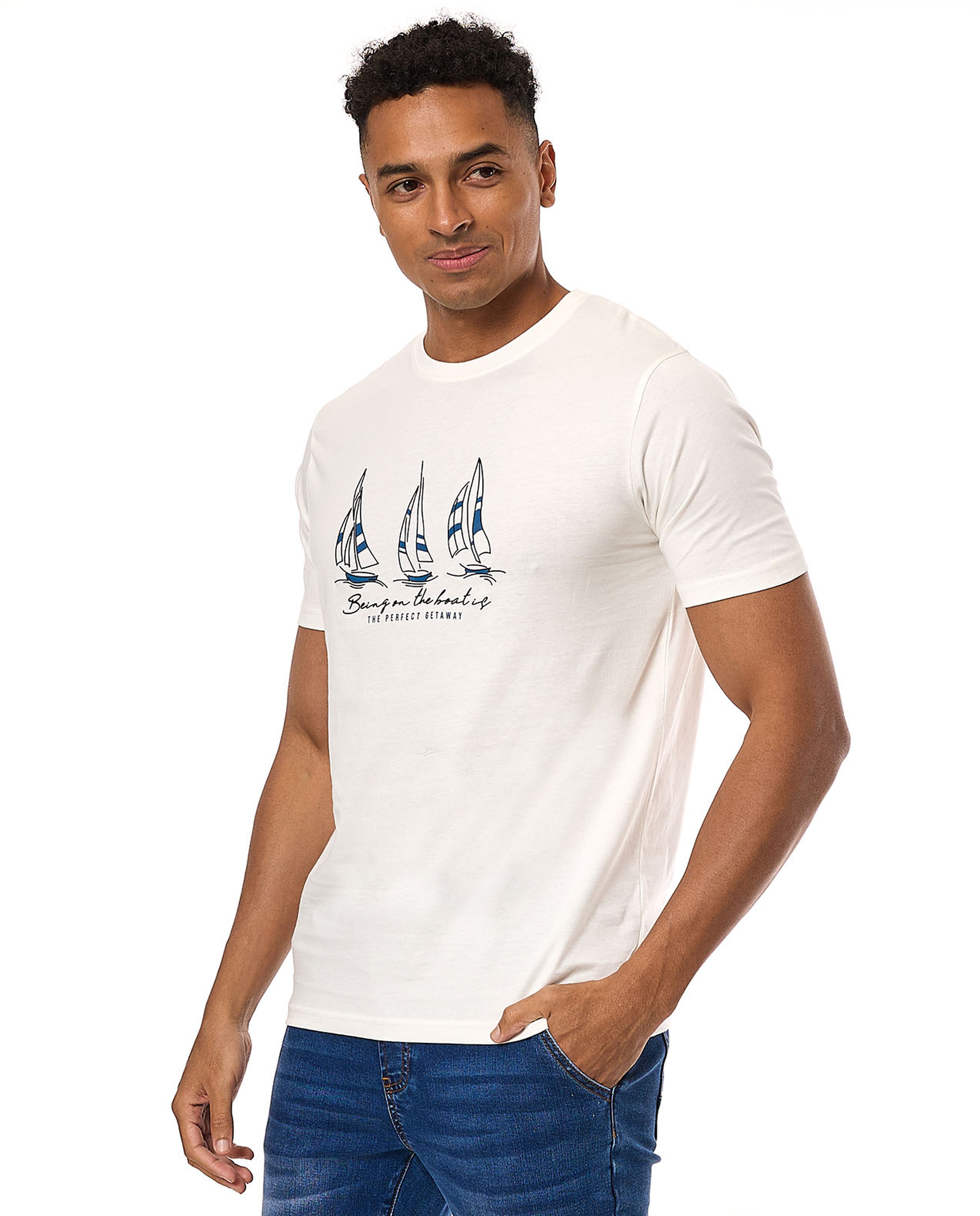 Printed T-Shirt with Crew Neck and Short Sleeves