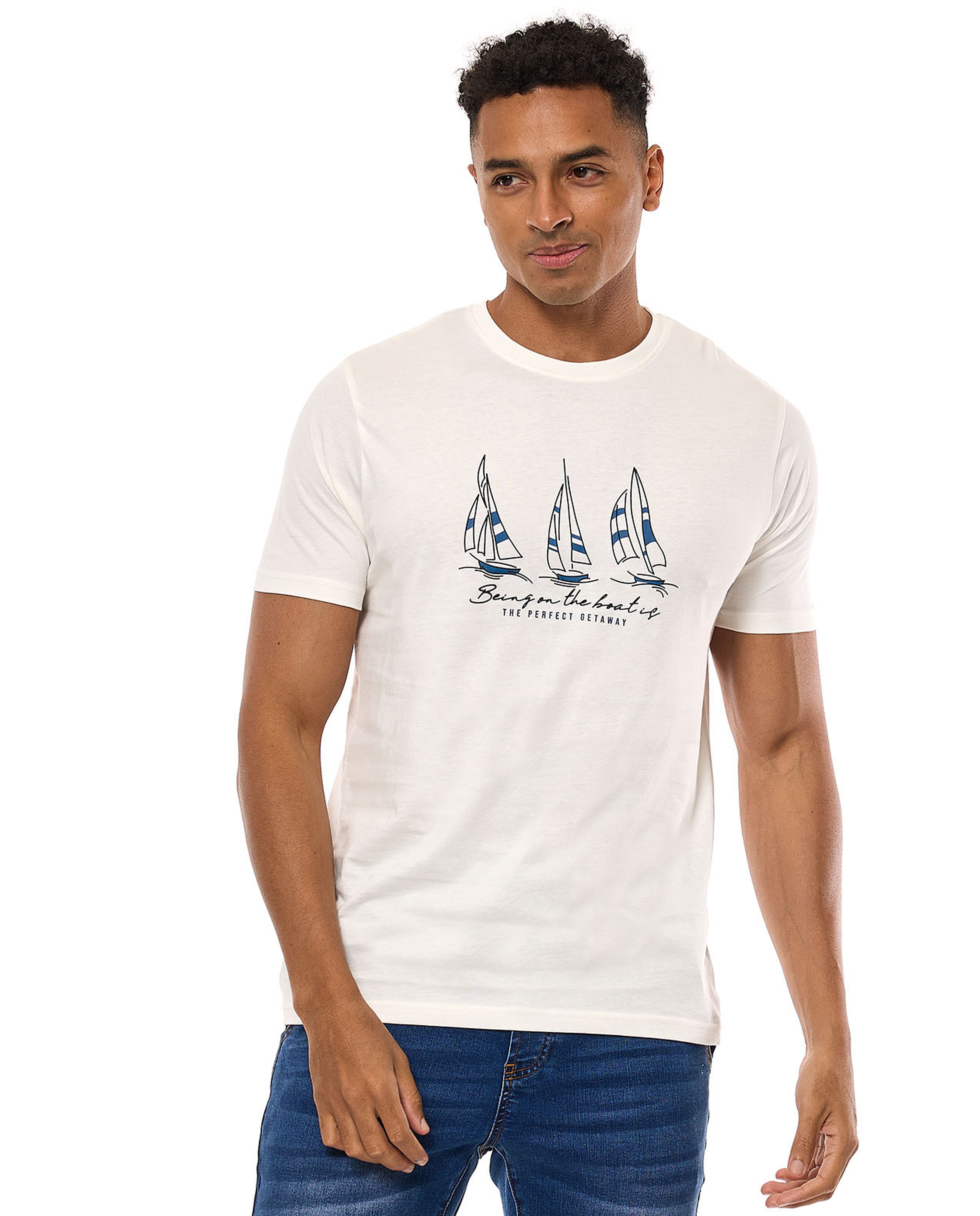 Printed T-Shirt with Crew Neck and Short Sleeves
