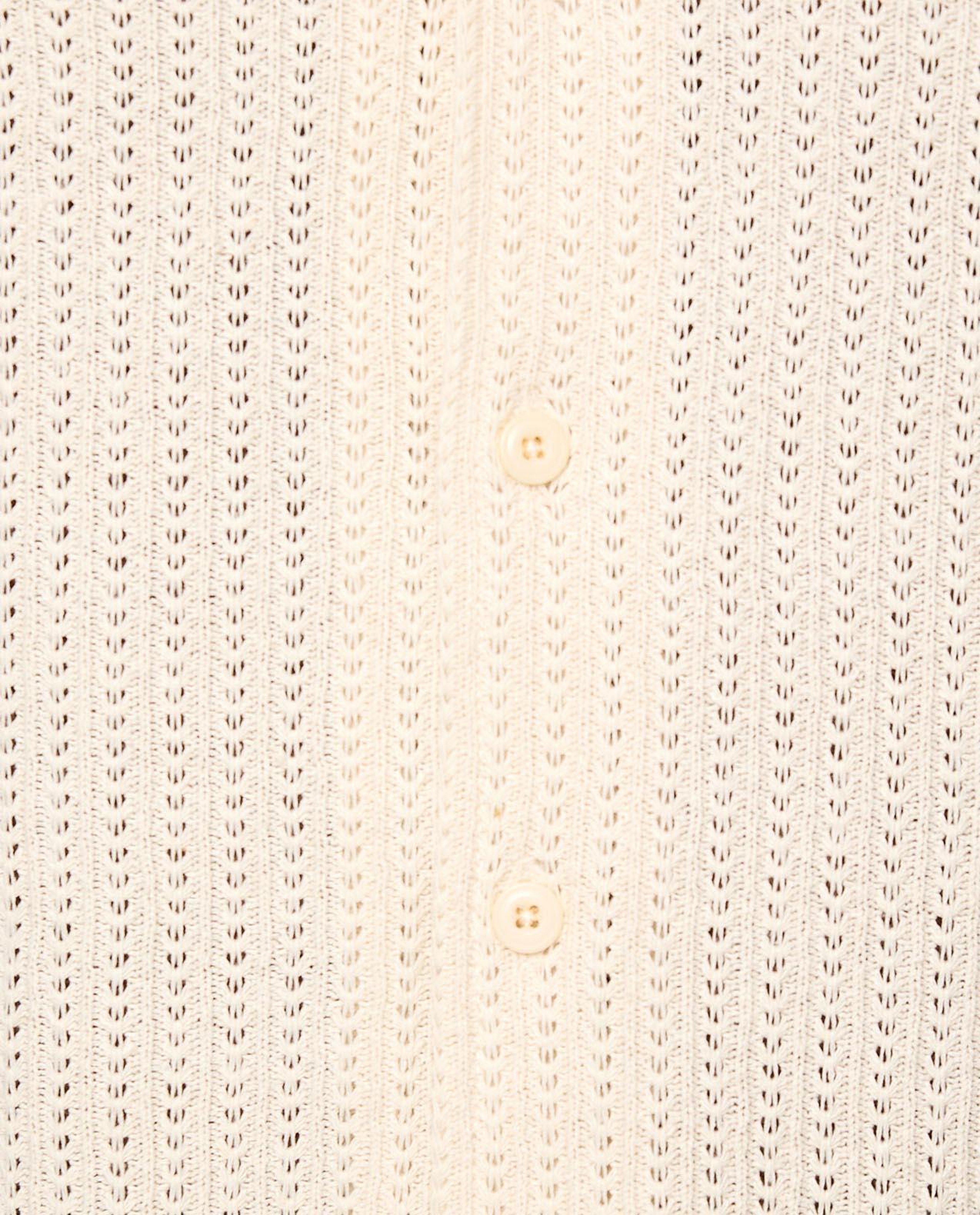 Textured Knit Shirt with Revere Collar and Short Sleeves