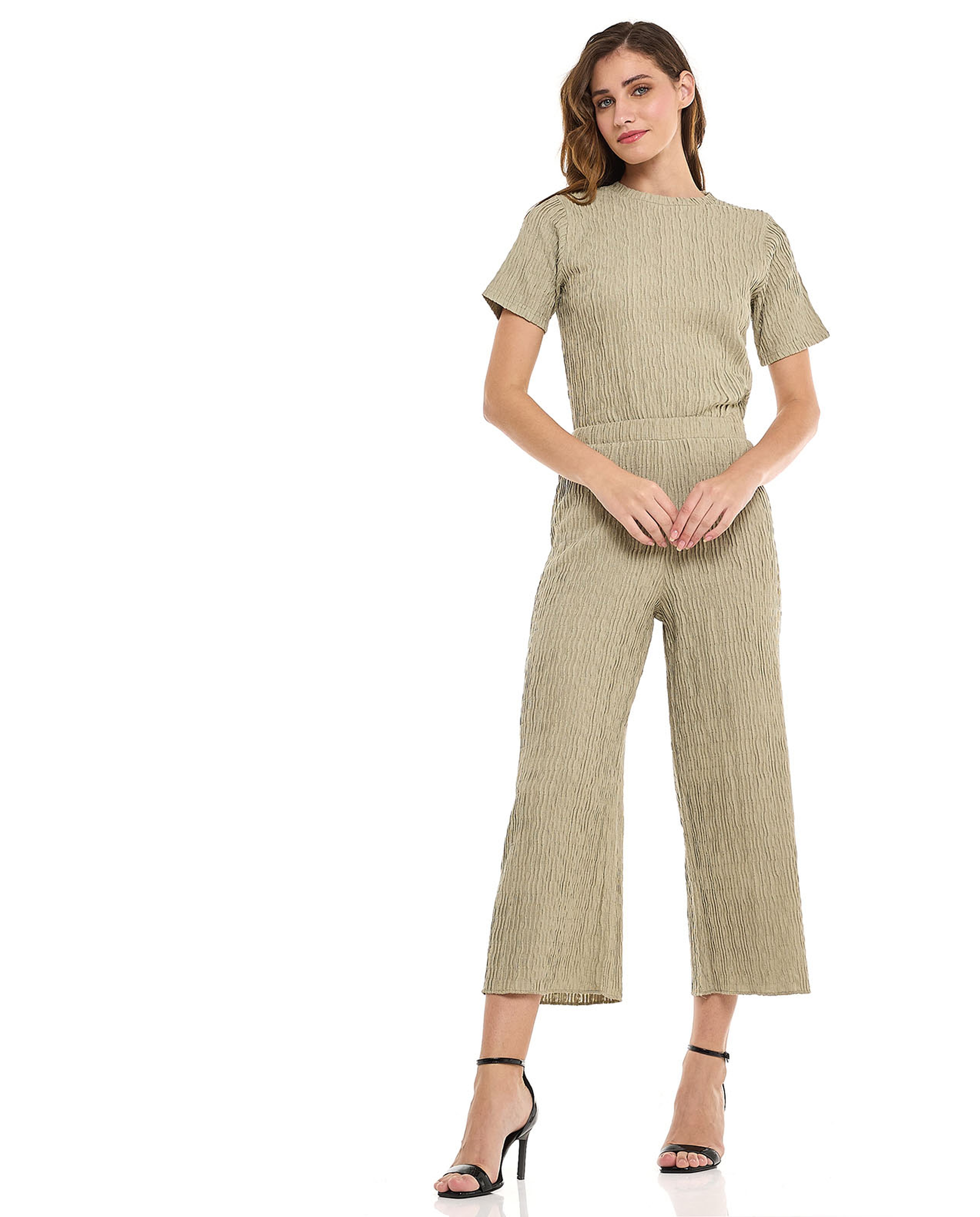 Textured Pants With Elastic Waist