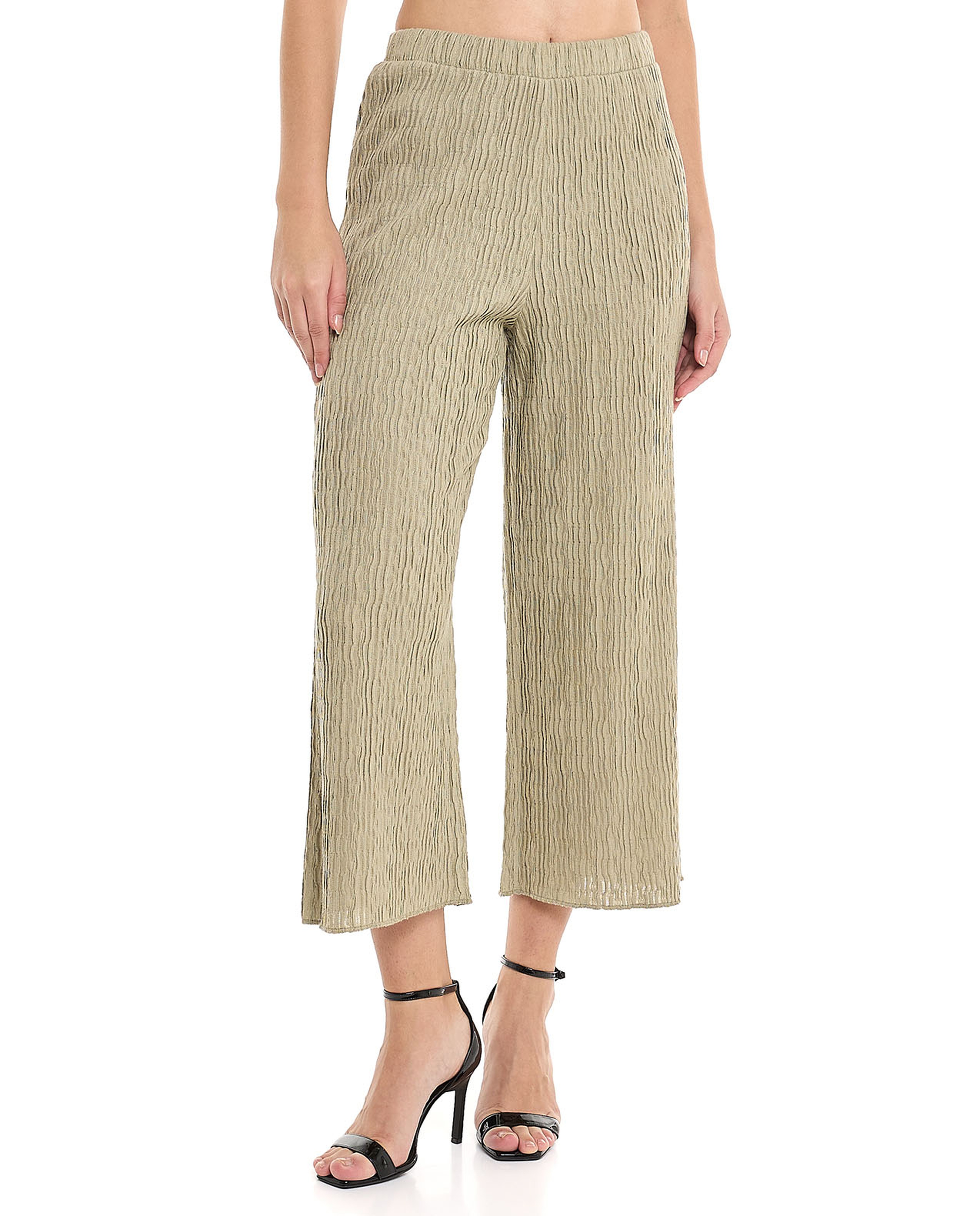Textured Pants With Elastic Waist