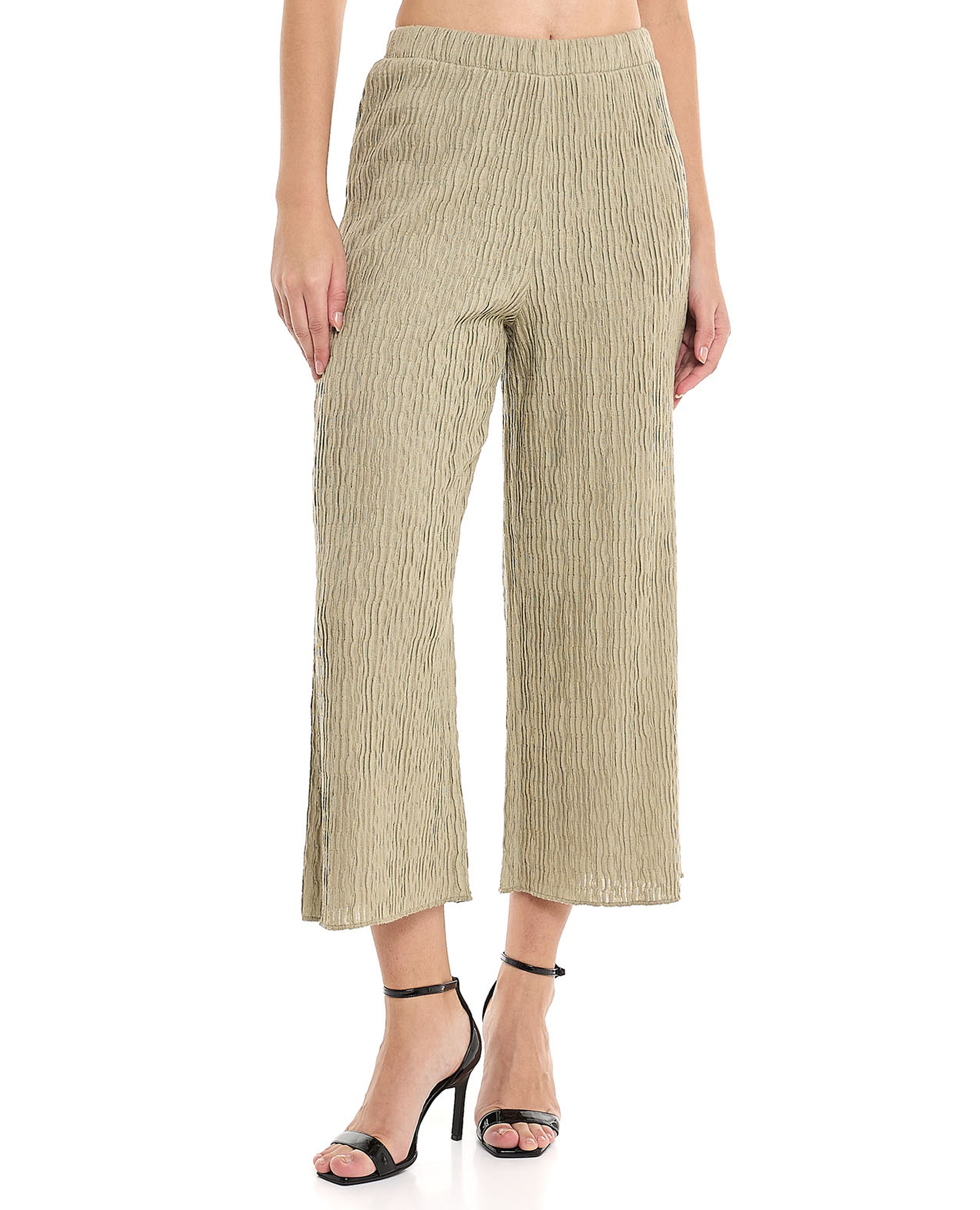 Textured Pants With Elastic Waist