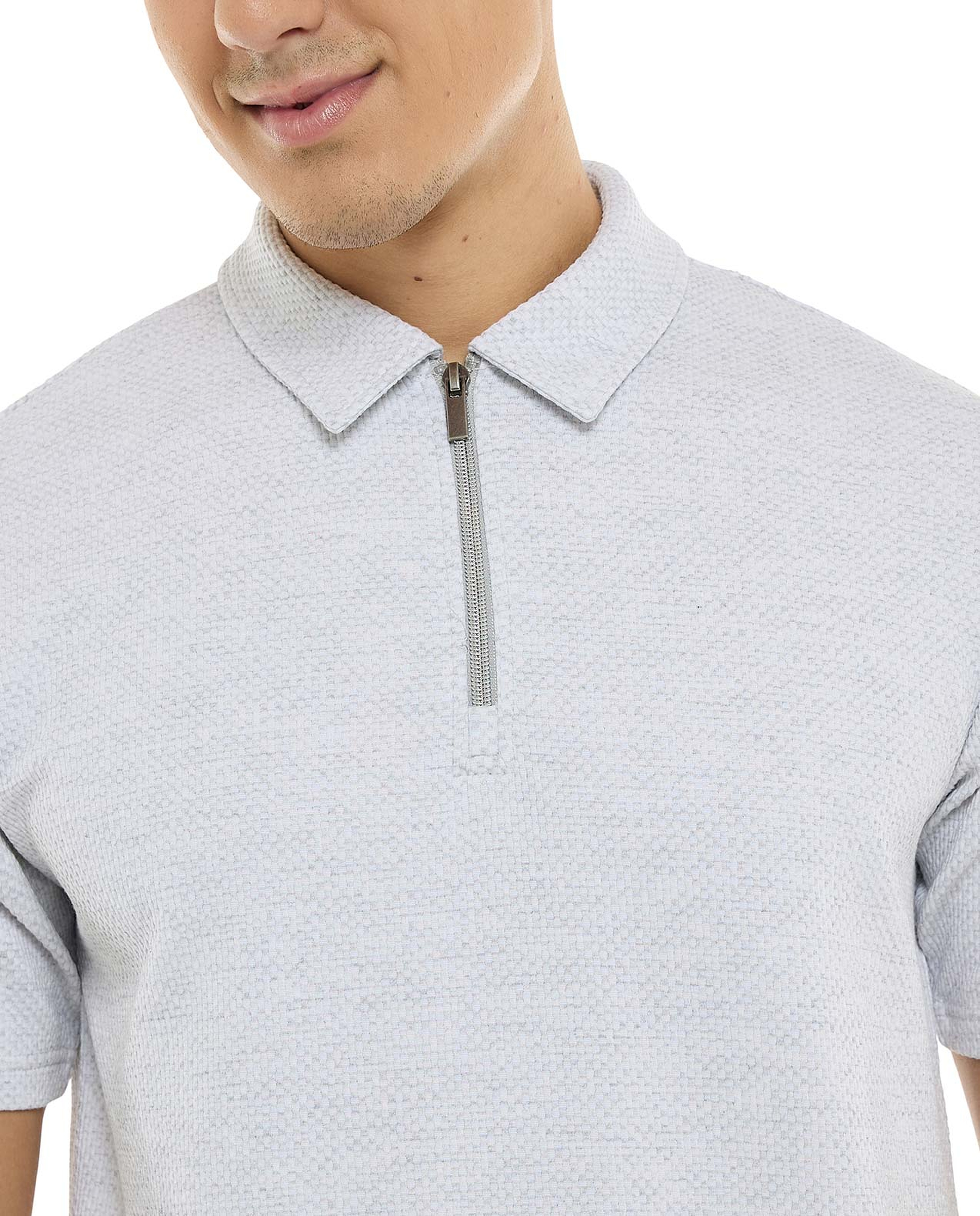Textured Polo T-Shirt with Short Sleeves