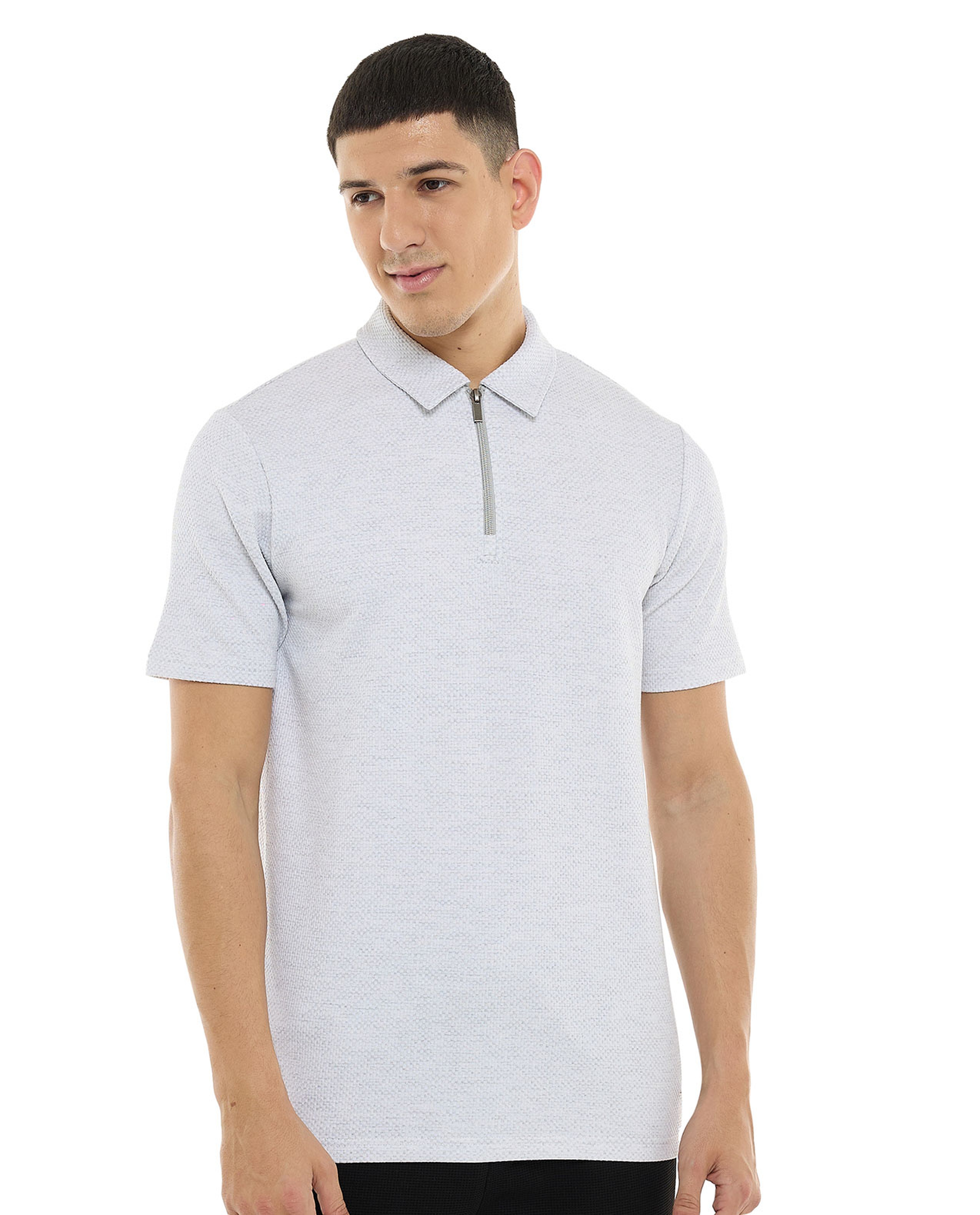 Textured Polo T-Shirt with Short Sleeves