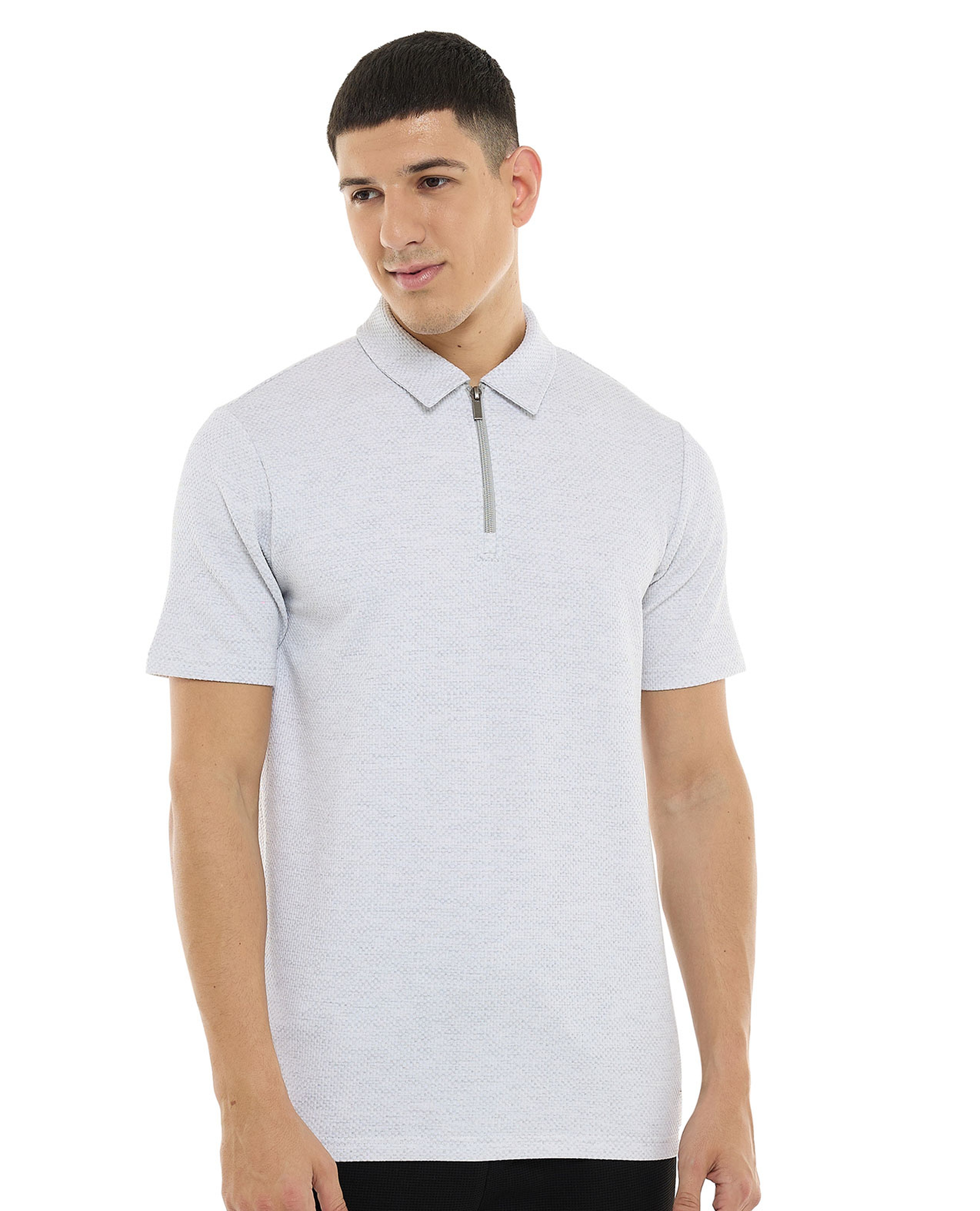 Textured Polo T-Shirt with Short Sleeves