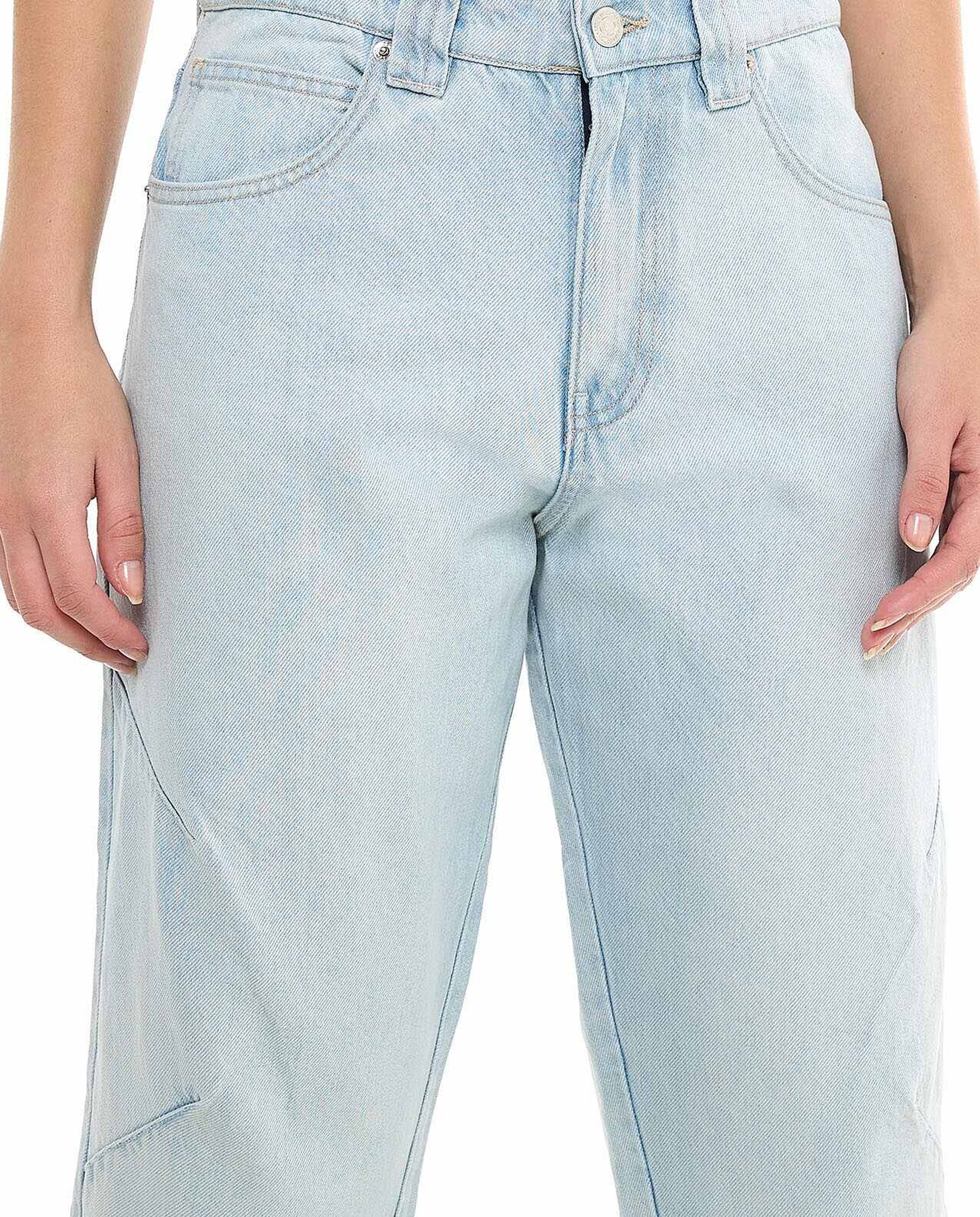 Faded Cropped Jeans with Button Closure