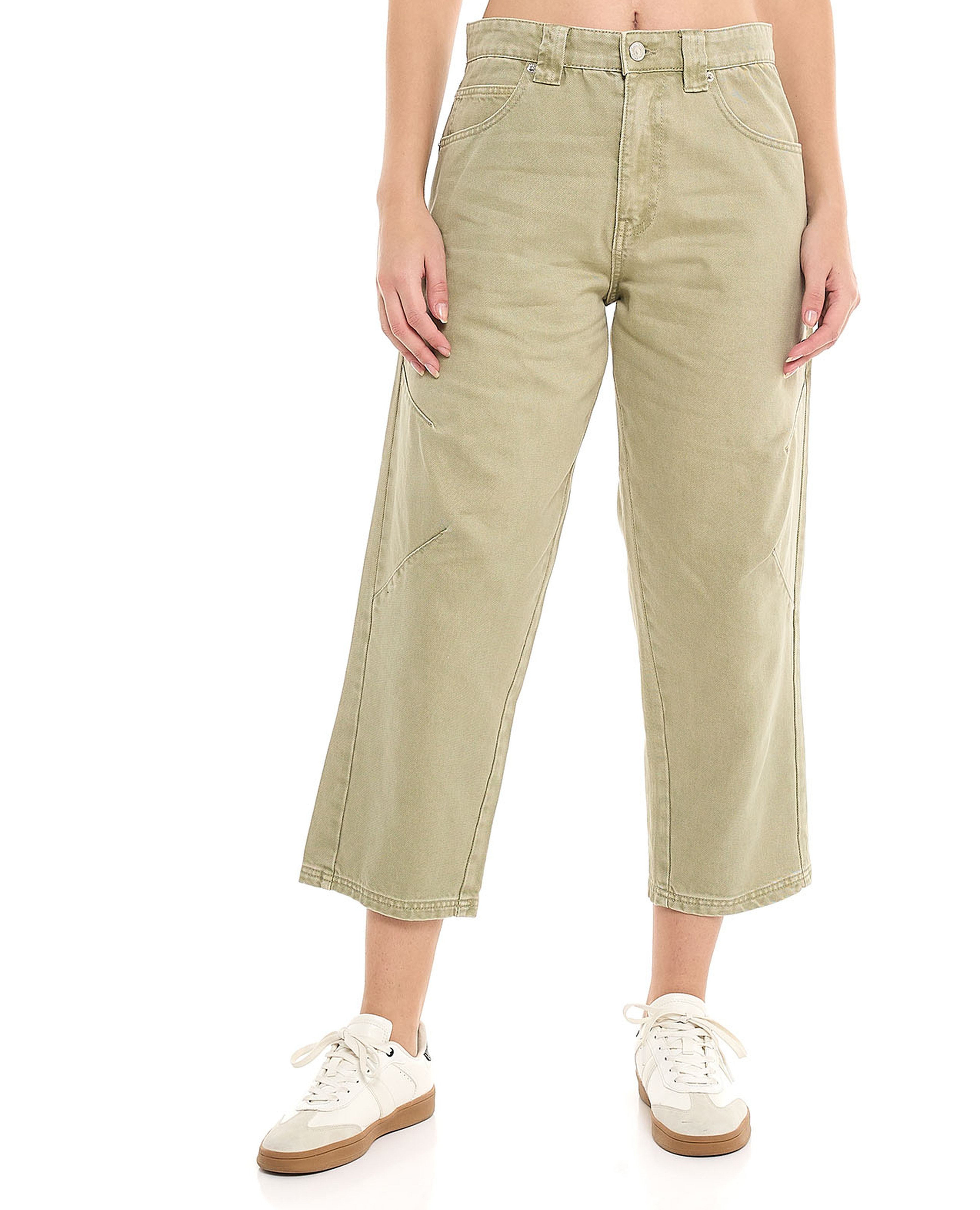 Solid Cropped Jeans with Button Closure