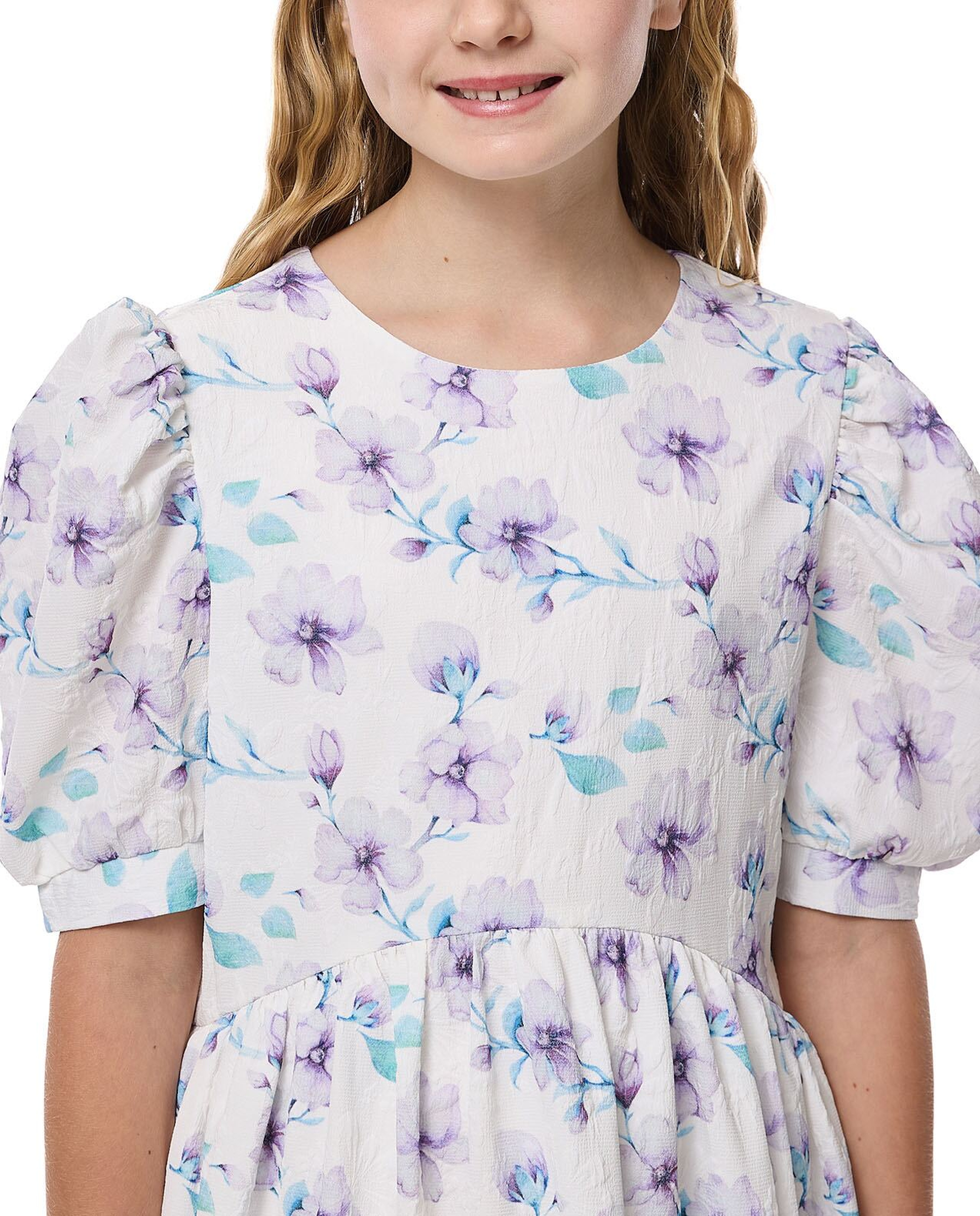 Floral Print Fit And Flare Dress With Puff Sleeves