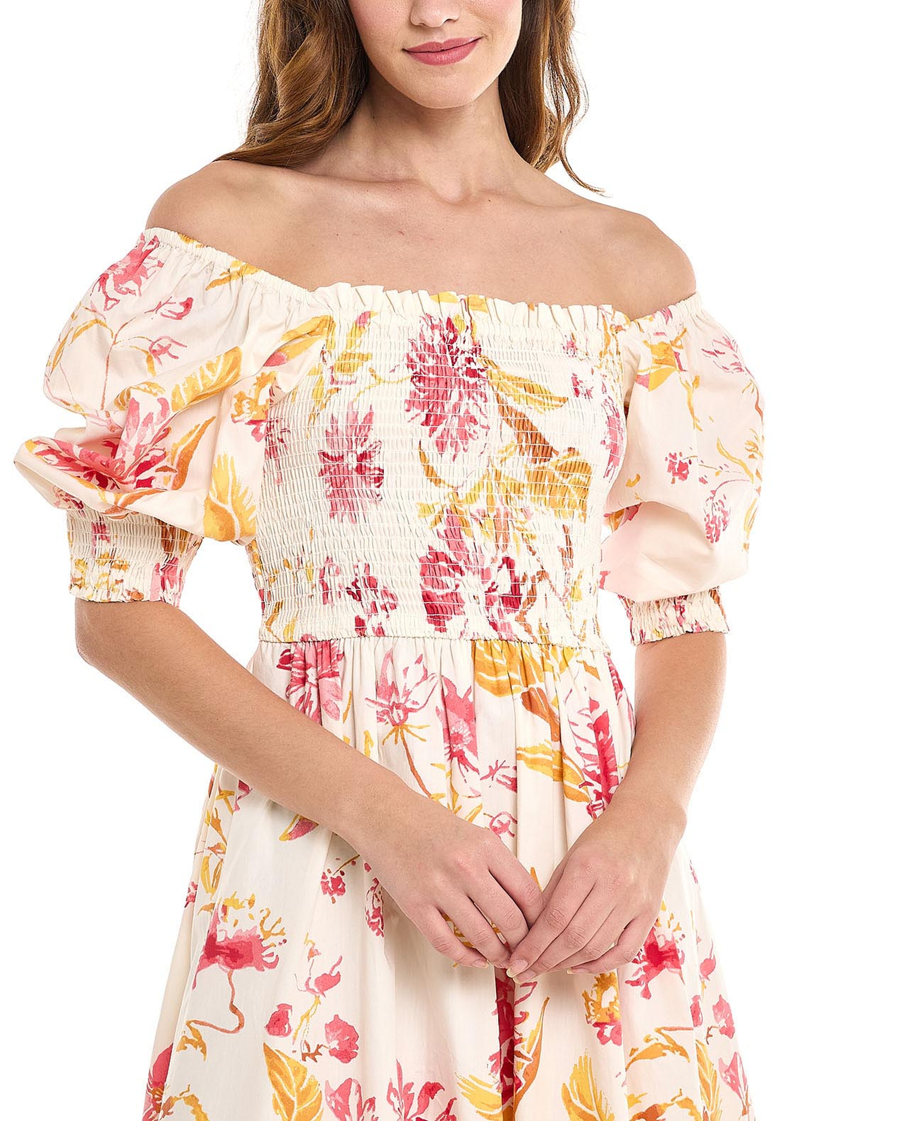 Floral Print Off Shoulder Midi Dress