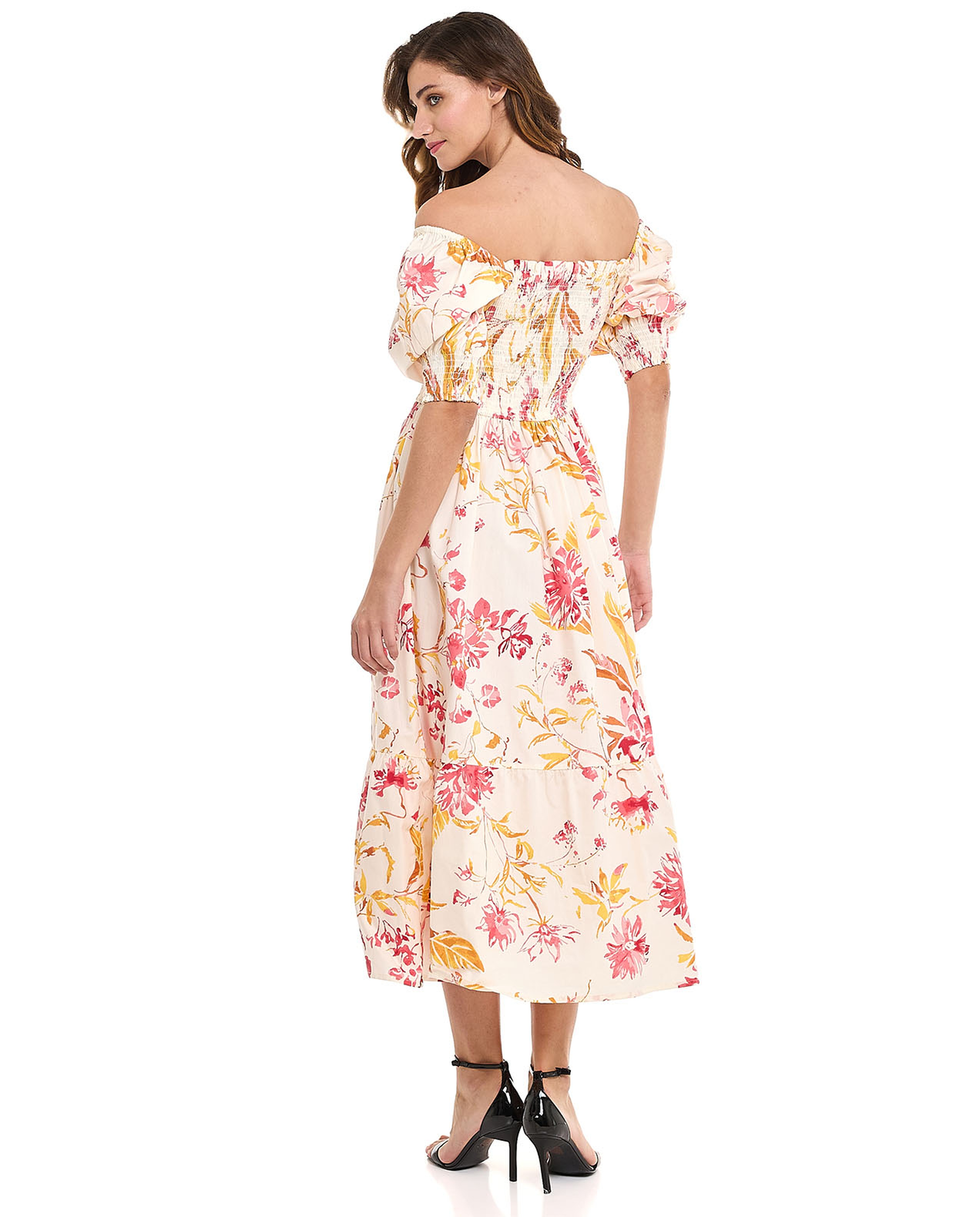 Floral Print Off Shoulder Midi Dress
