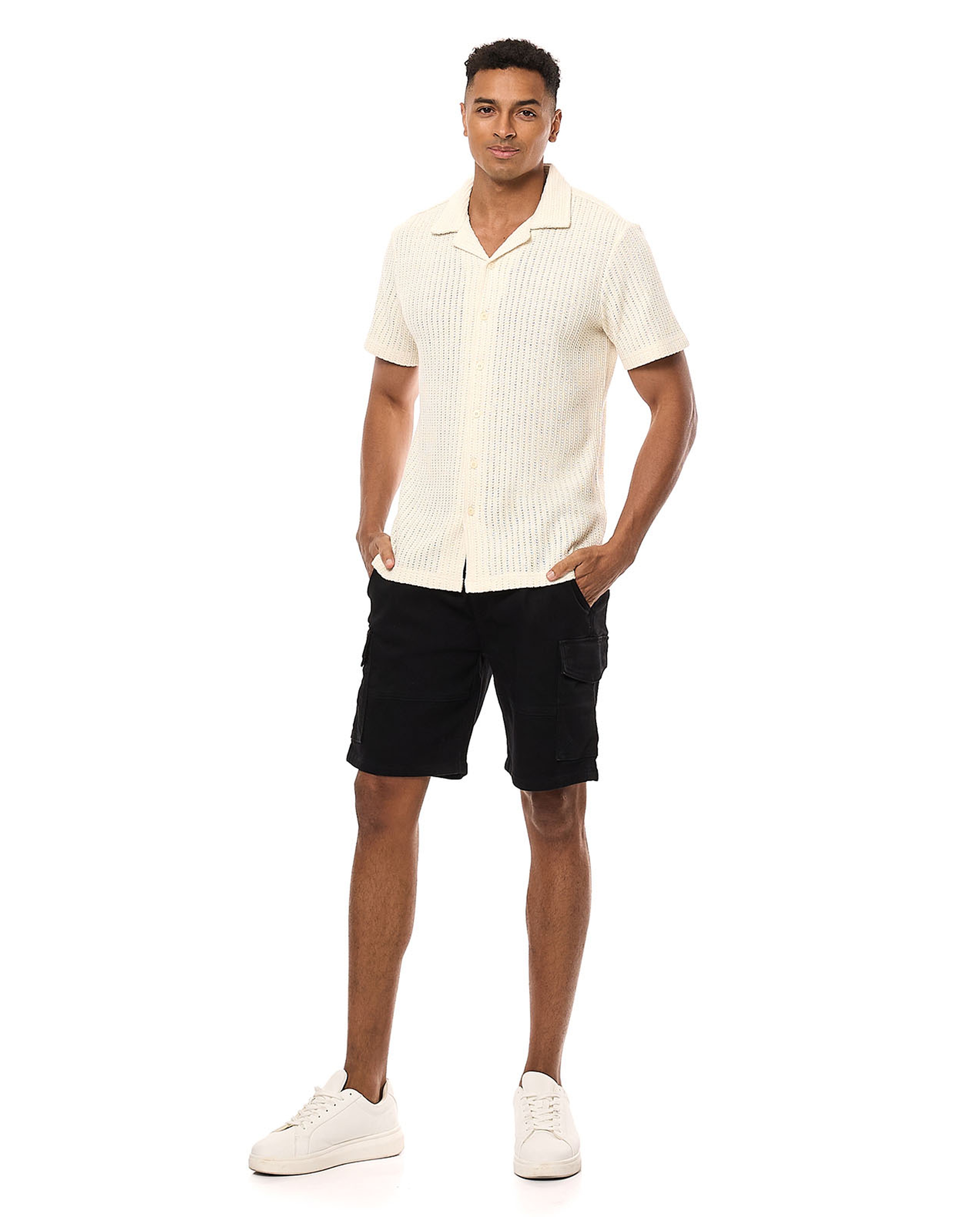 Solid Cargo Shorts with Drawstring Waist