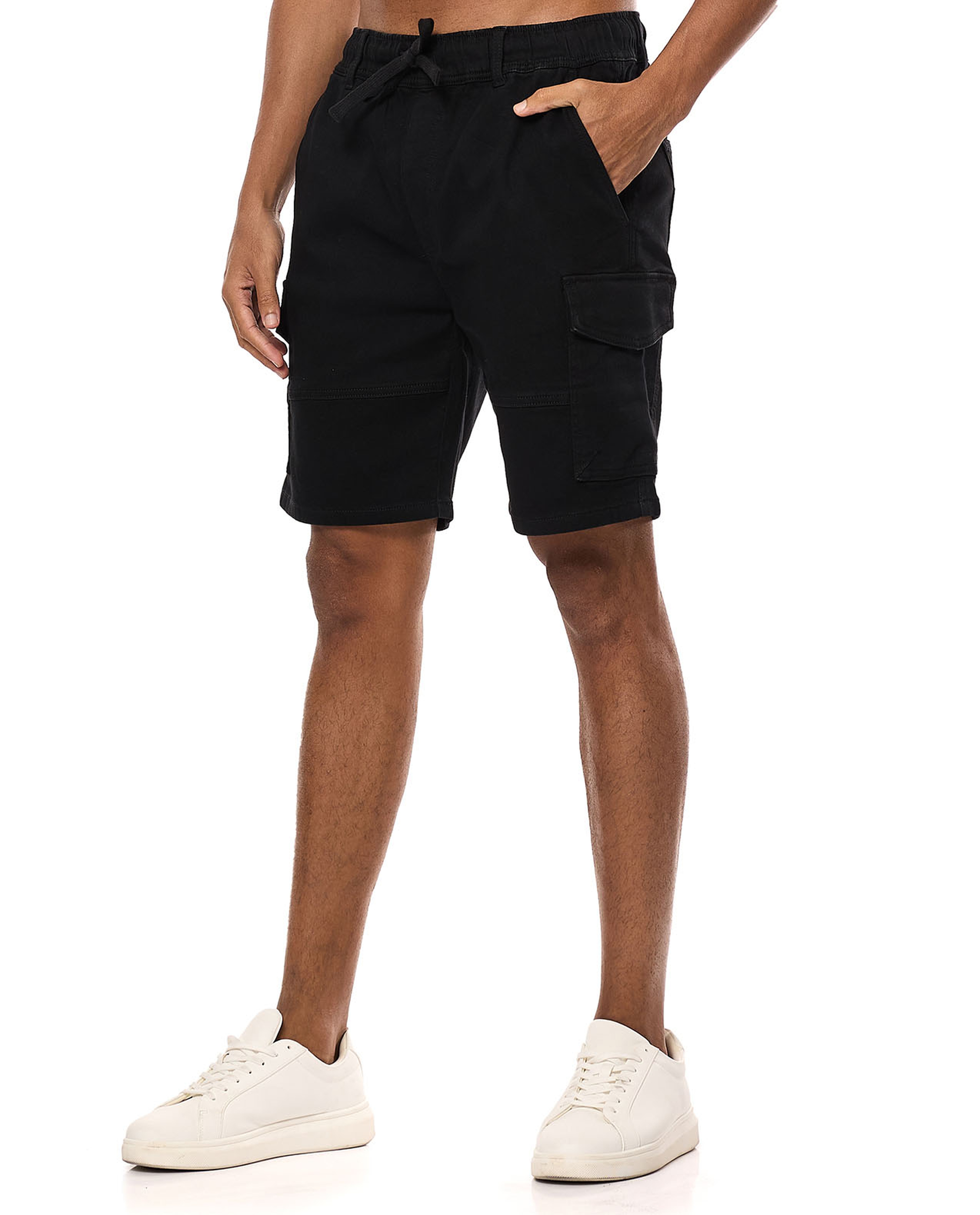 Solid Cargo Shorts with Drawstring Waist