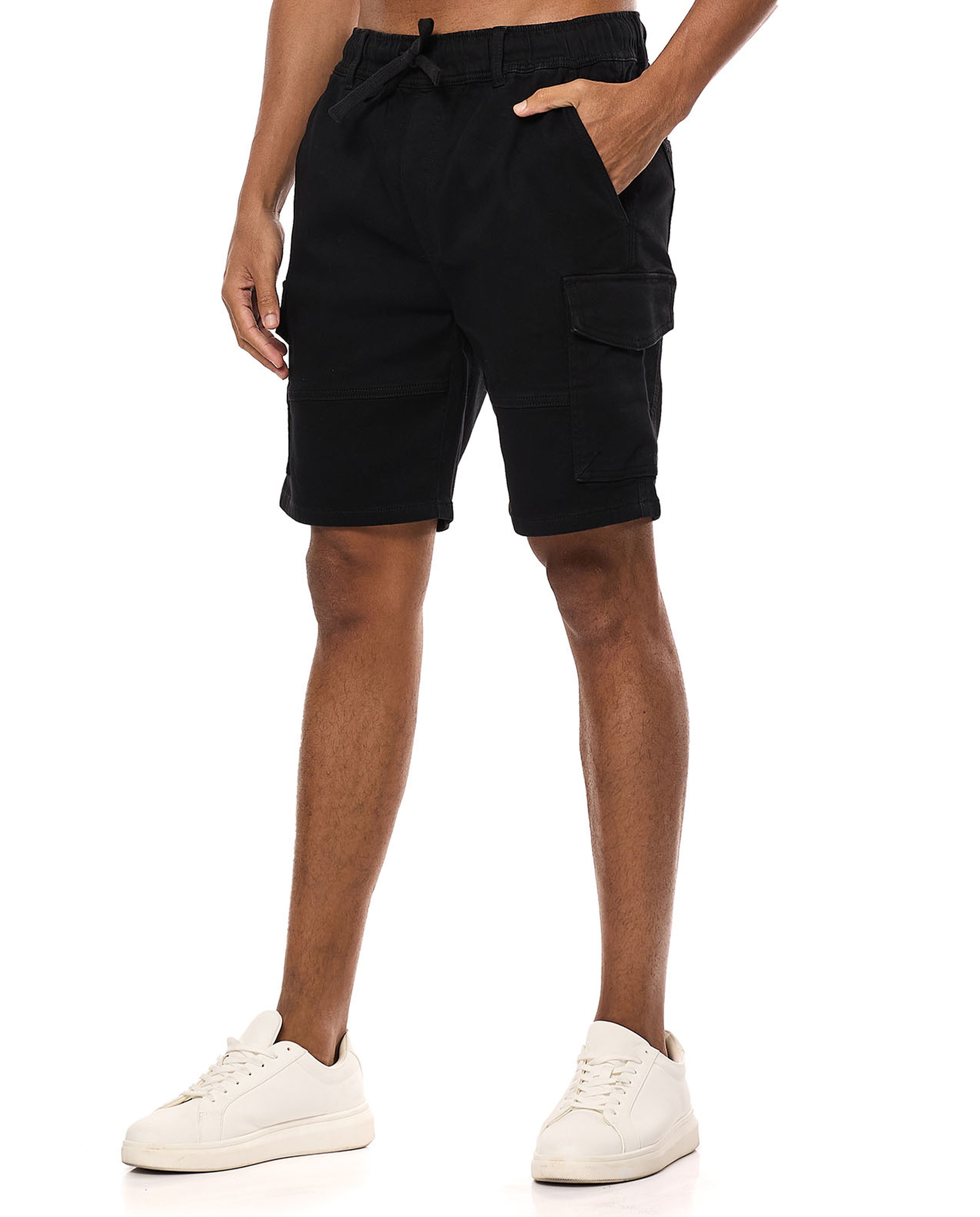Solid Cargo Shorts with Drawstring Waist