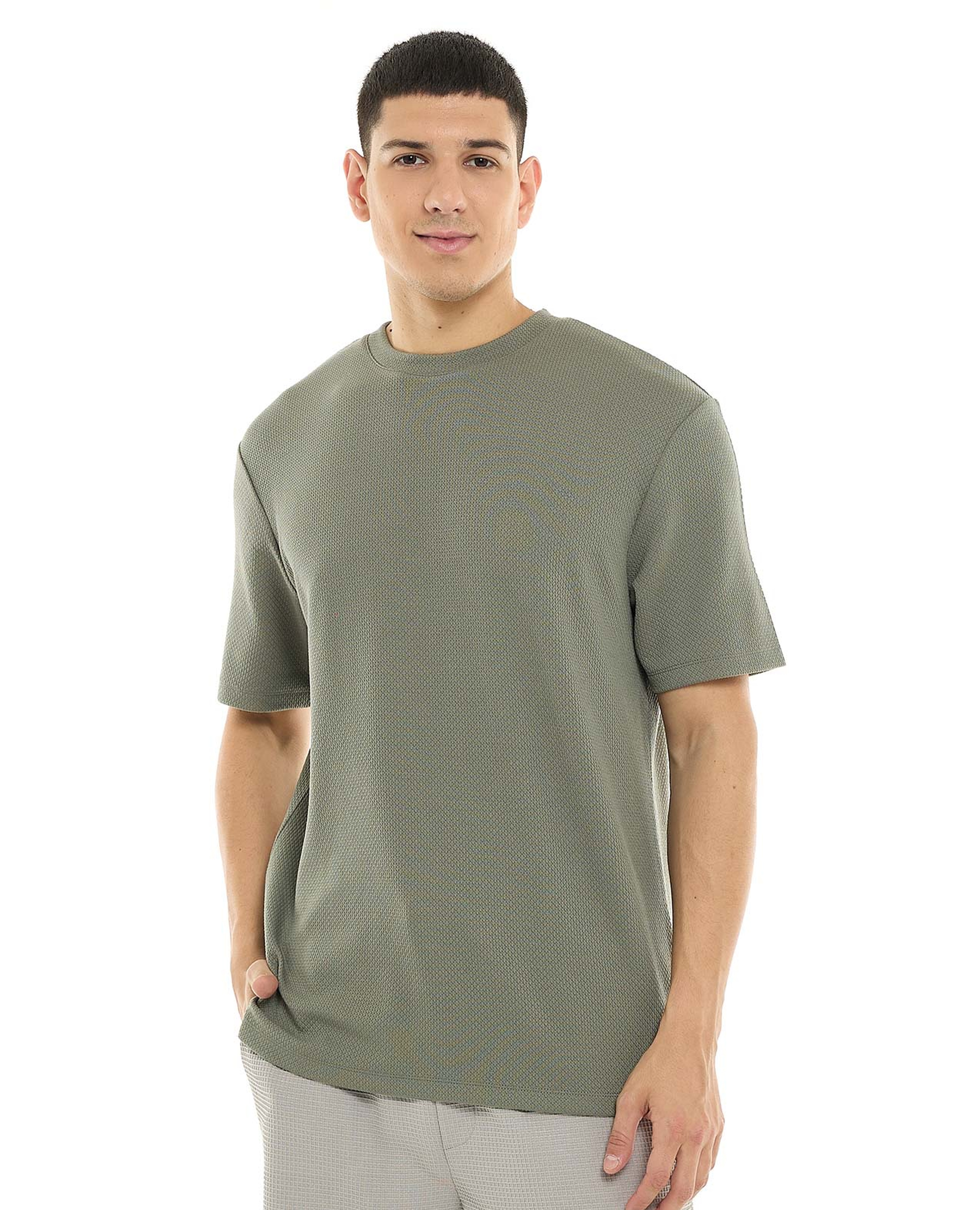 Textured T-Shirt with Crew Neck Short Sleeves