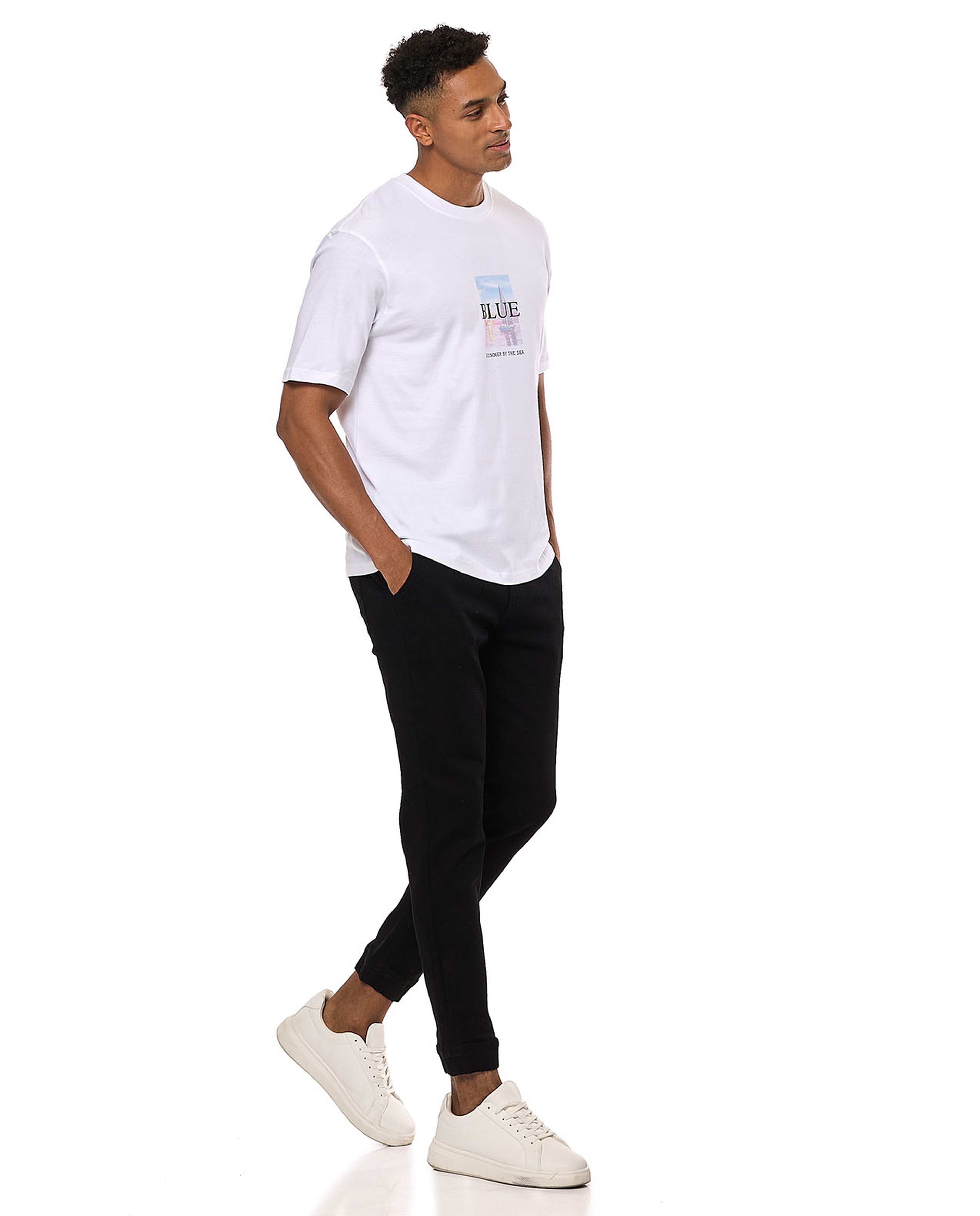 Solid Jogger Jeans with Drawstring Waist