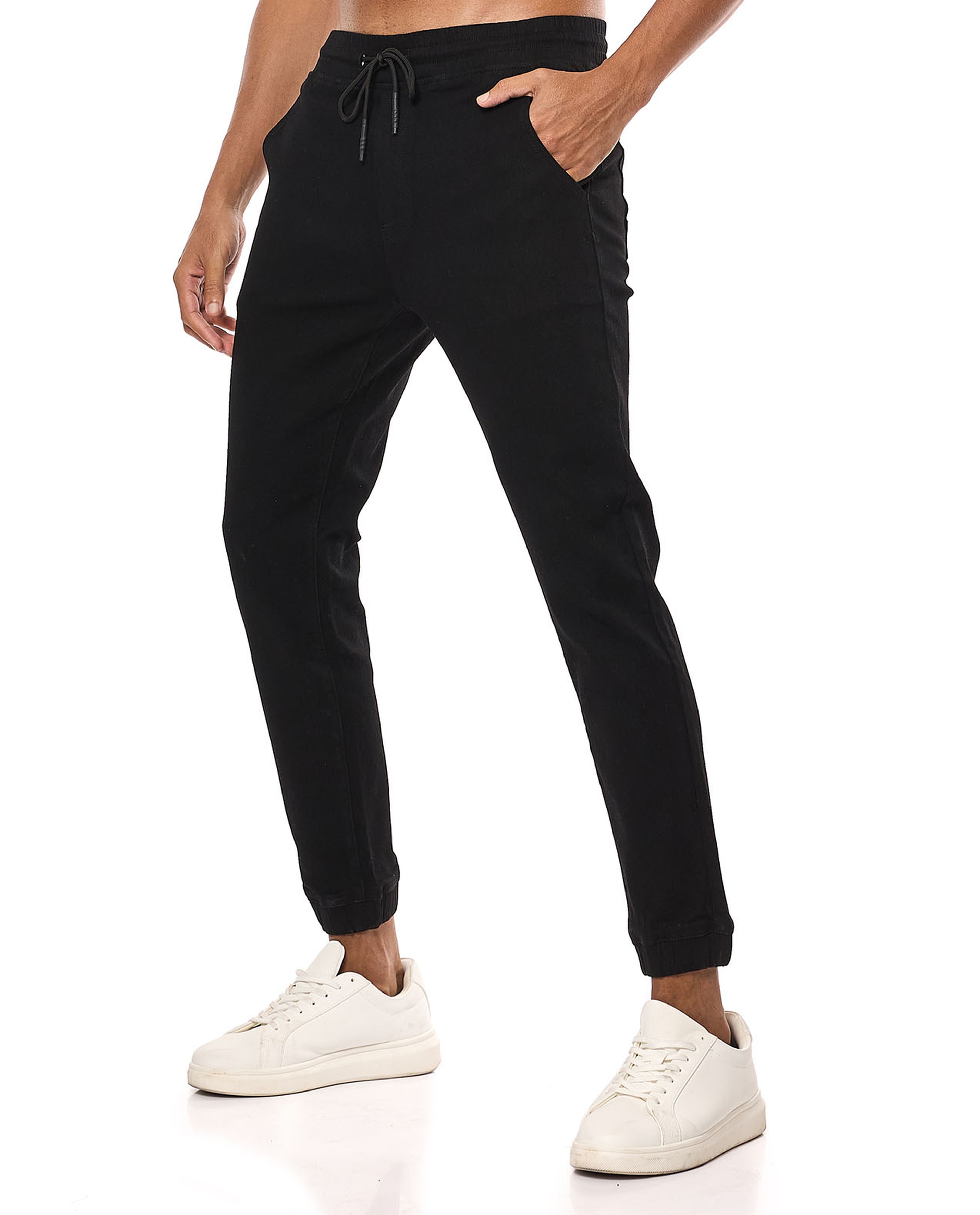 Solid Jogger Jeans with Drawstring Waist