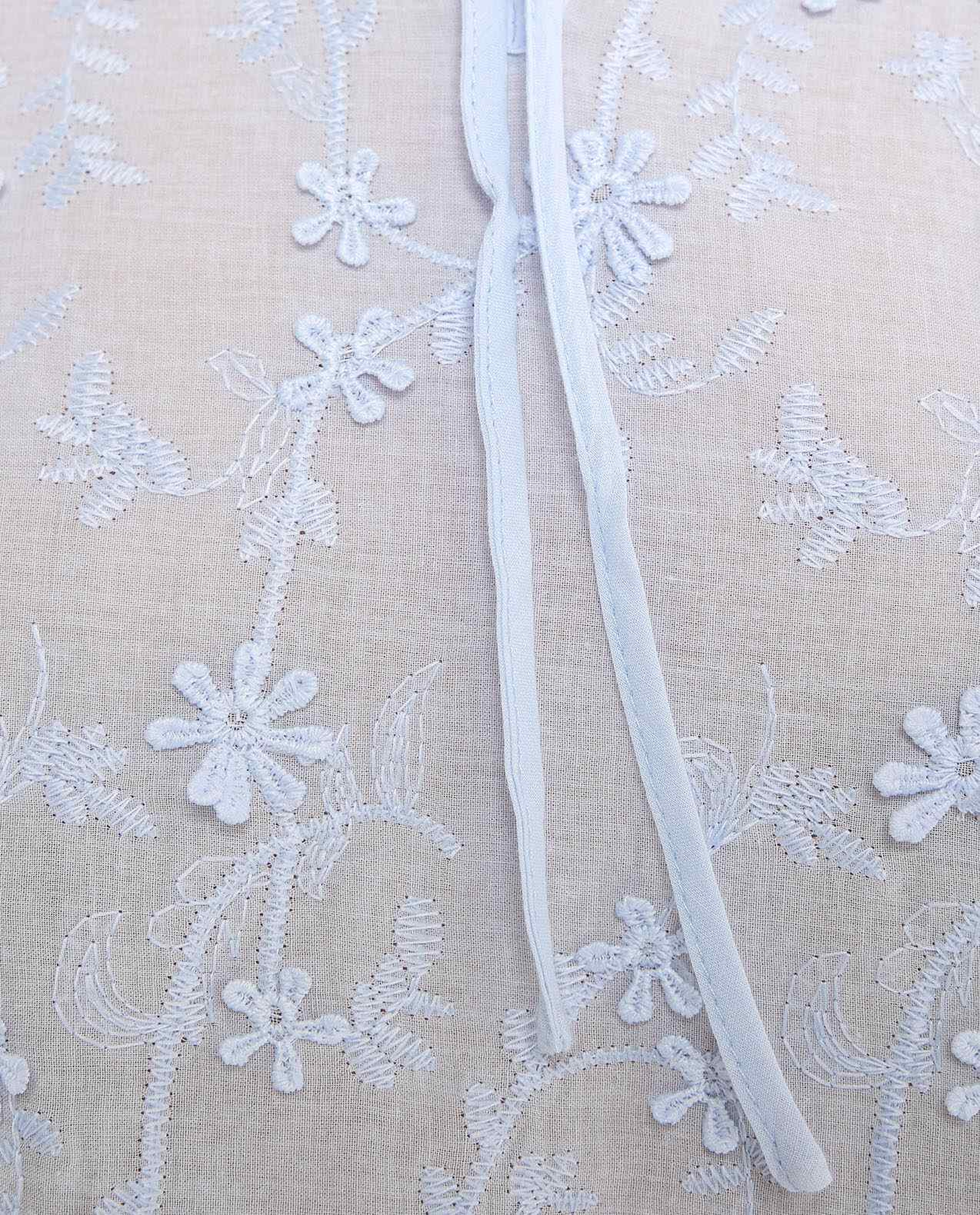 Embroidered Top with Tie-Up Neck and Long Sleeves