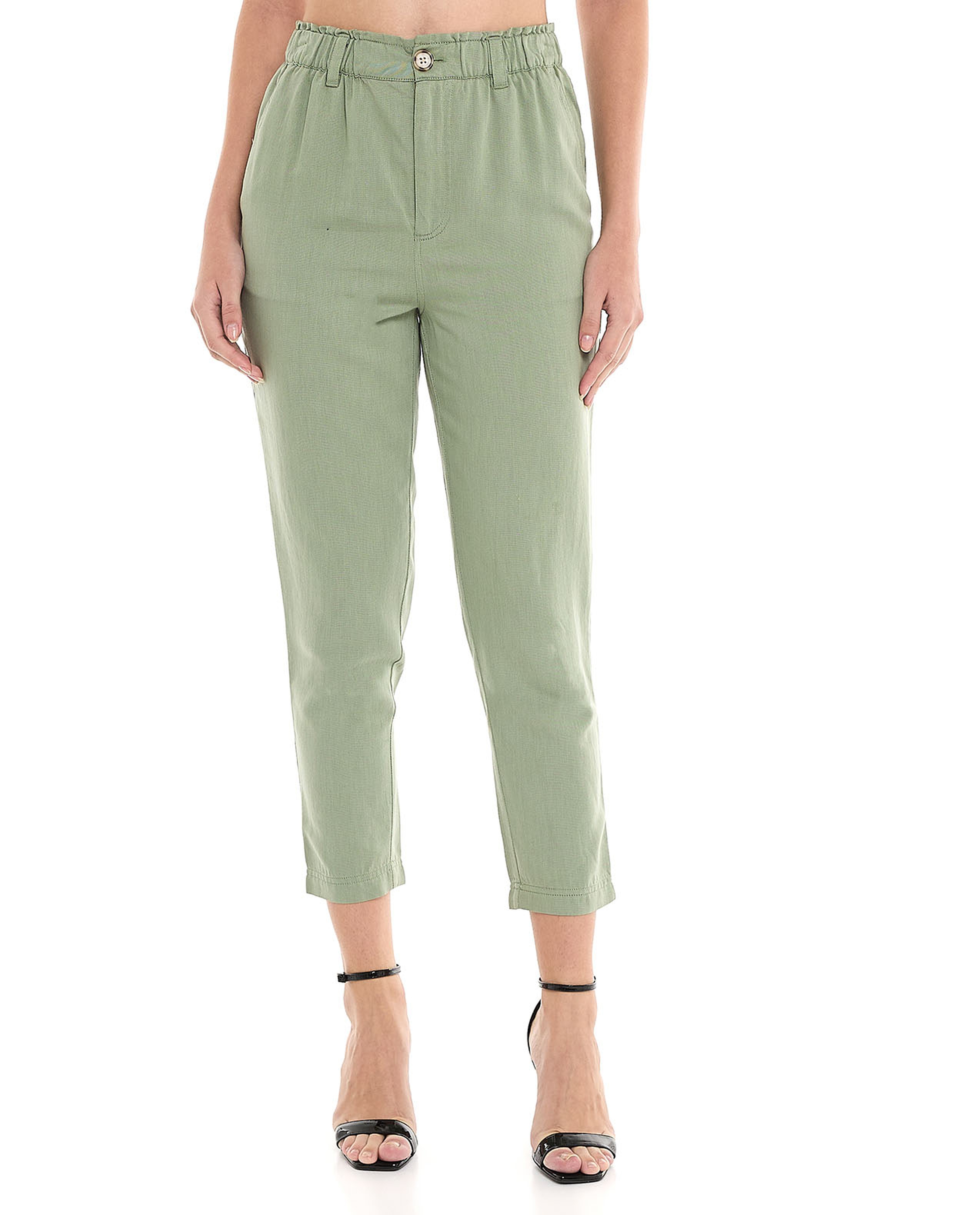 Solid Tapered Fit Pants With Button Closure