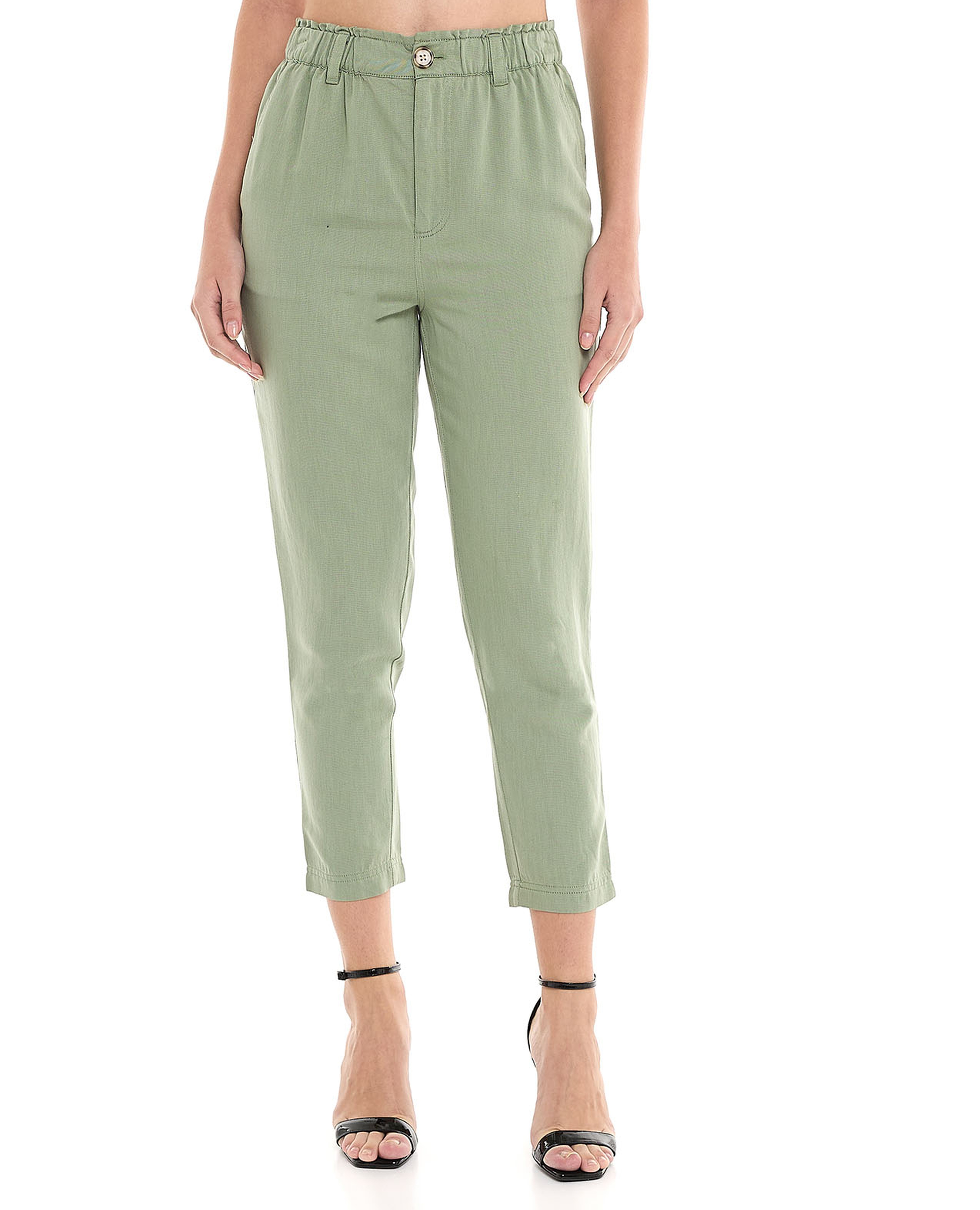 Solid Tapered Fit Pants With Button Closure