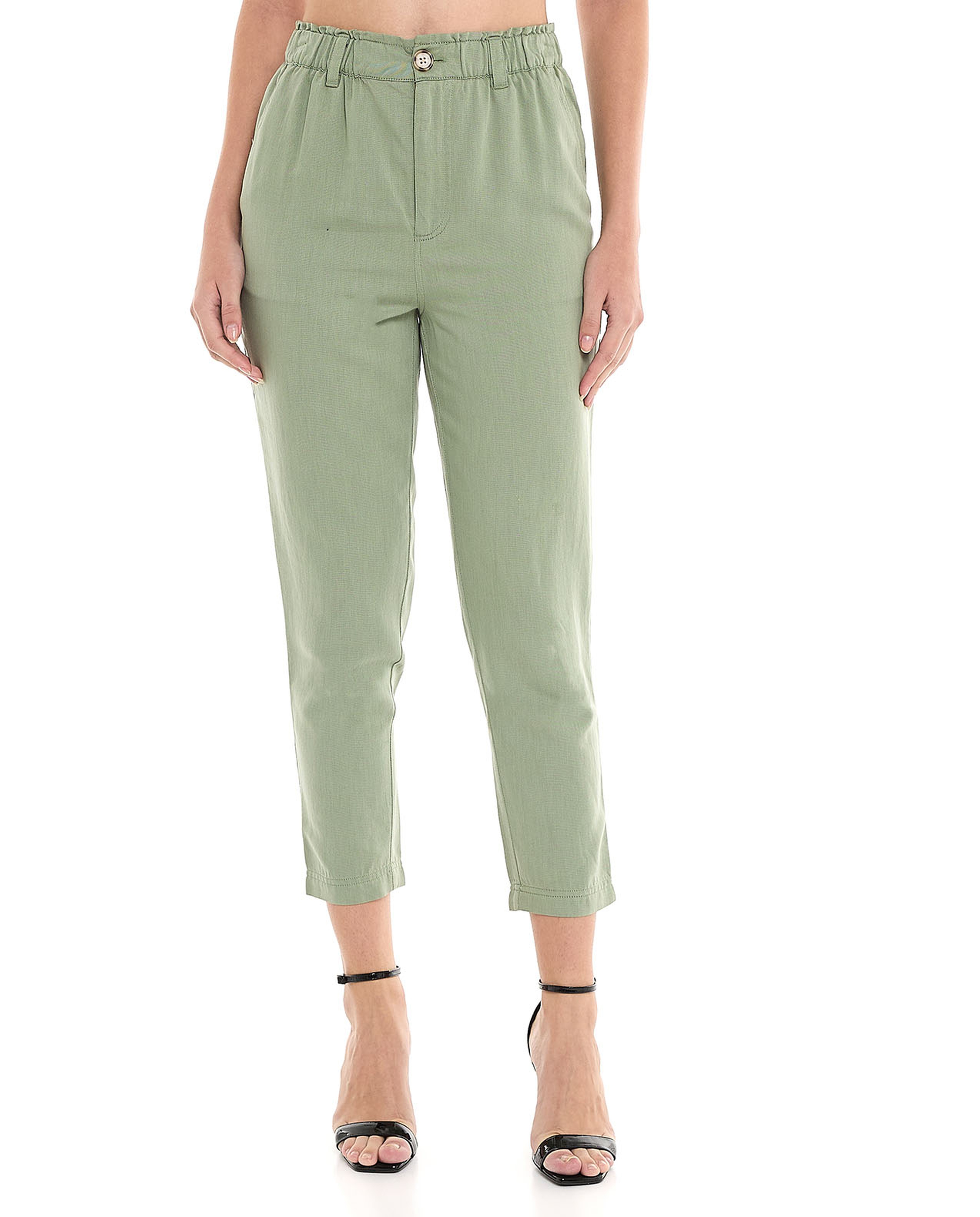 Solid Tapered Fit Pants With Button Closure