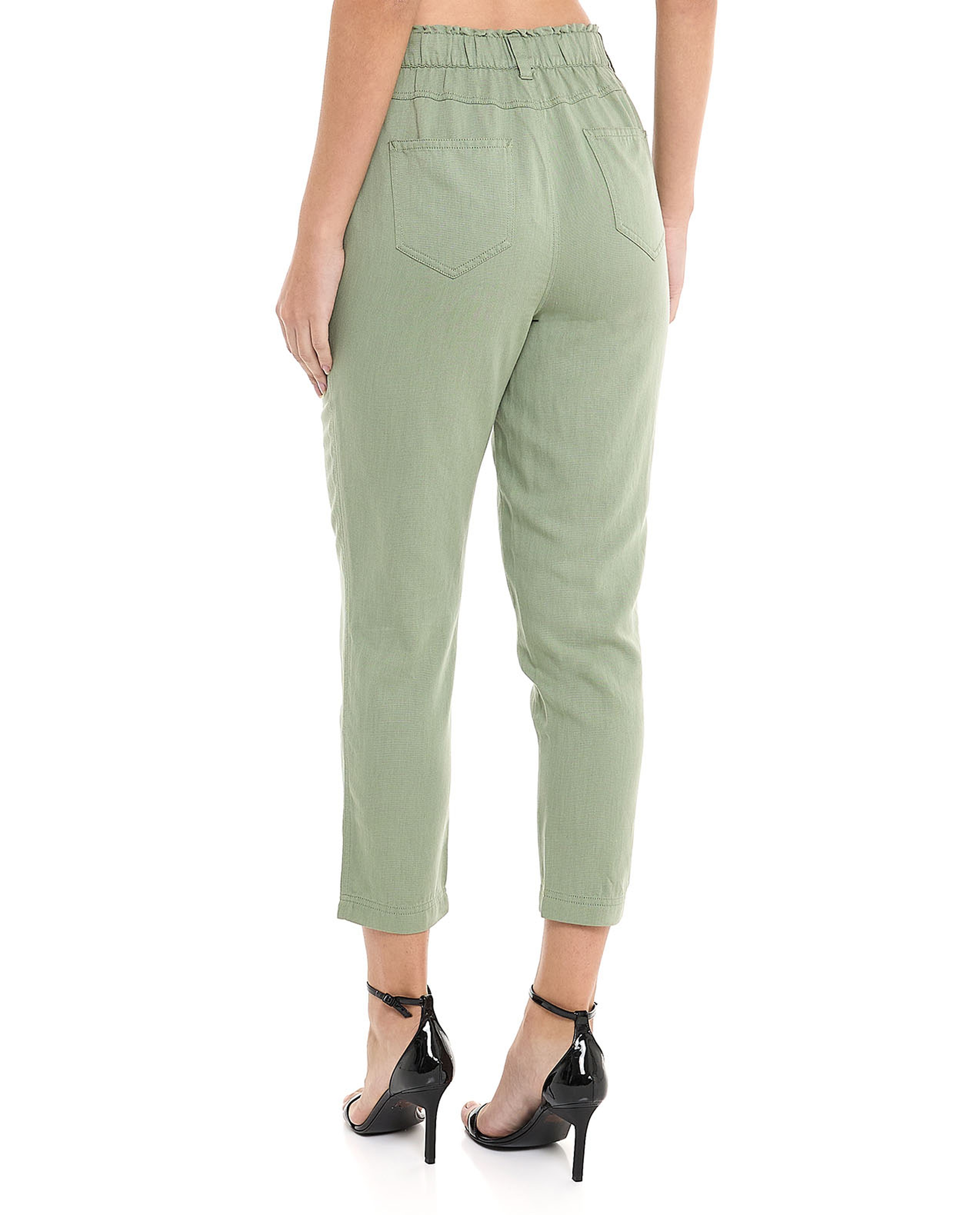 Solid Tapered Fit Pants With Button Closure