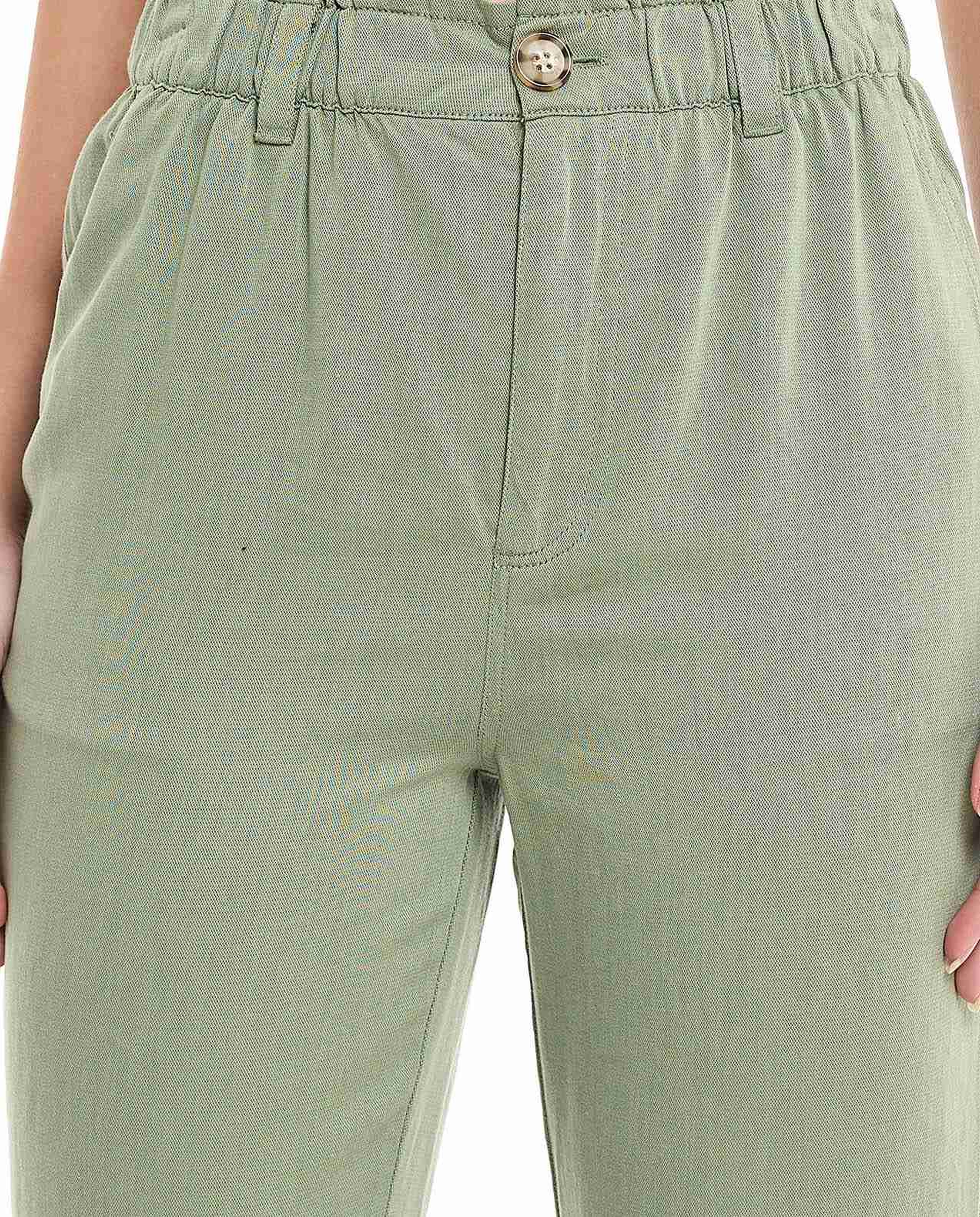 Solid Tapered Fit Pants With Button Closure