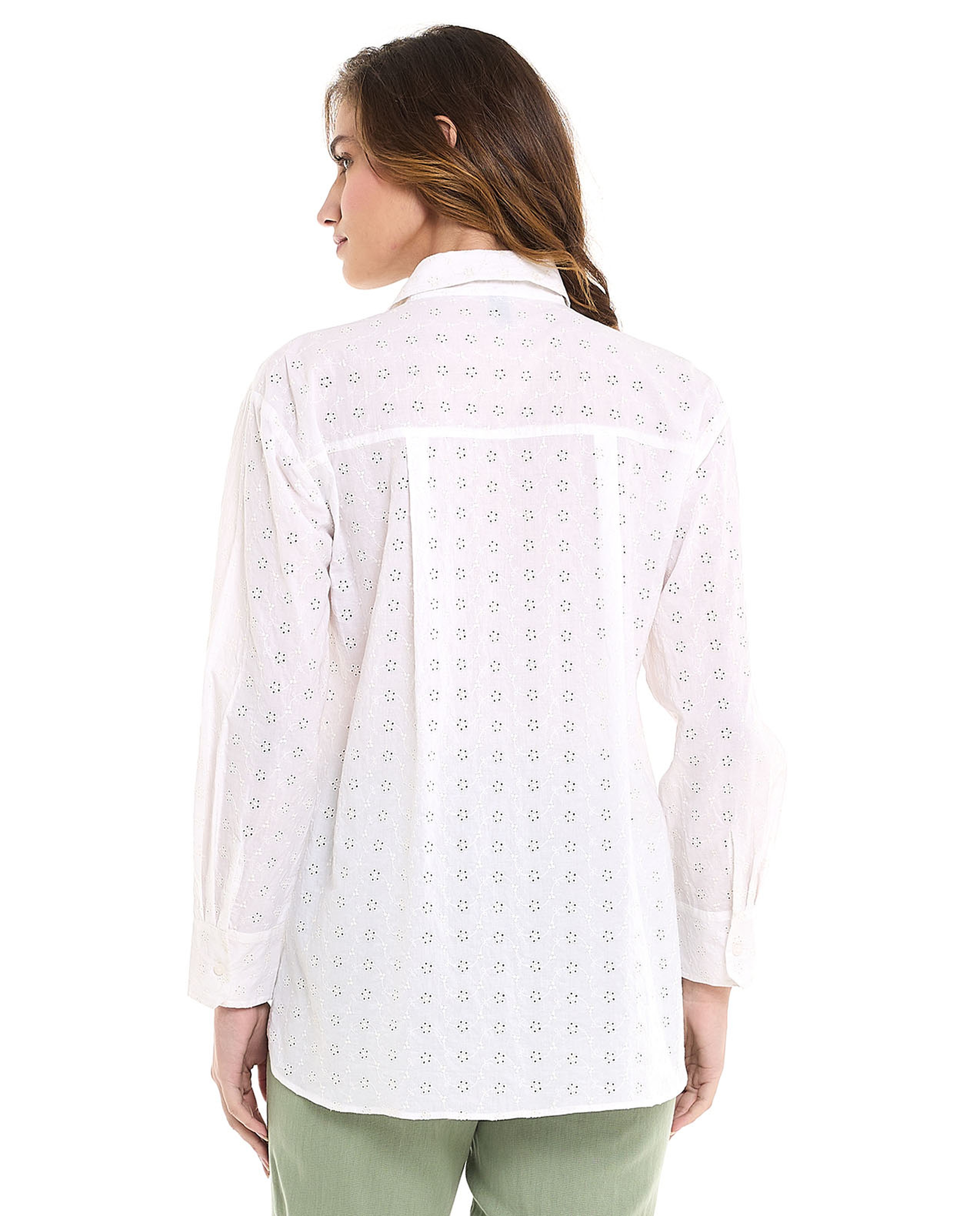 Schiffli Shirt with Classic Collar and Long Sleeves