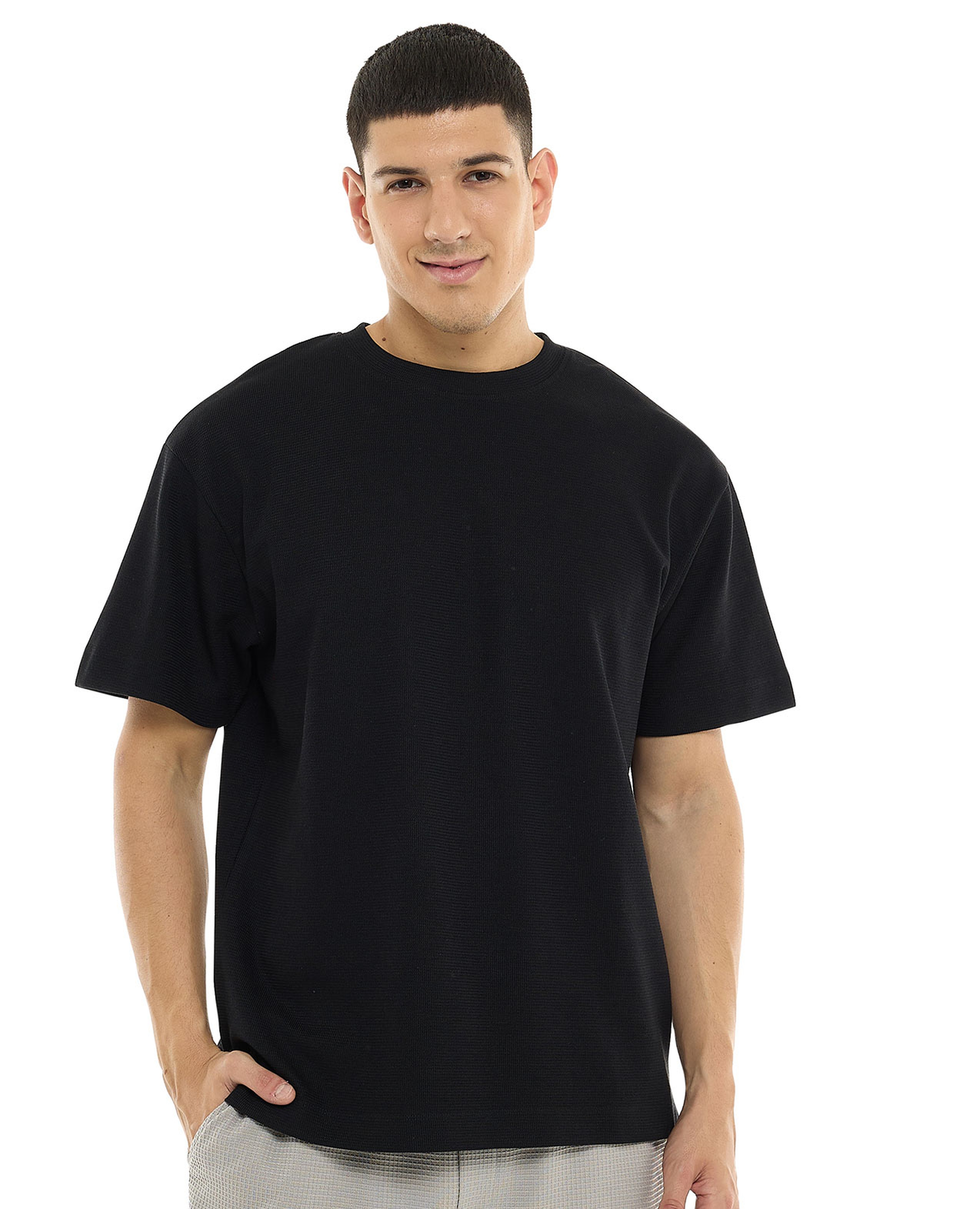 Textured T-Shirt with Crew Neck and Short Sleeves