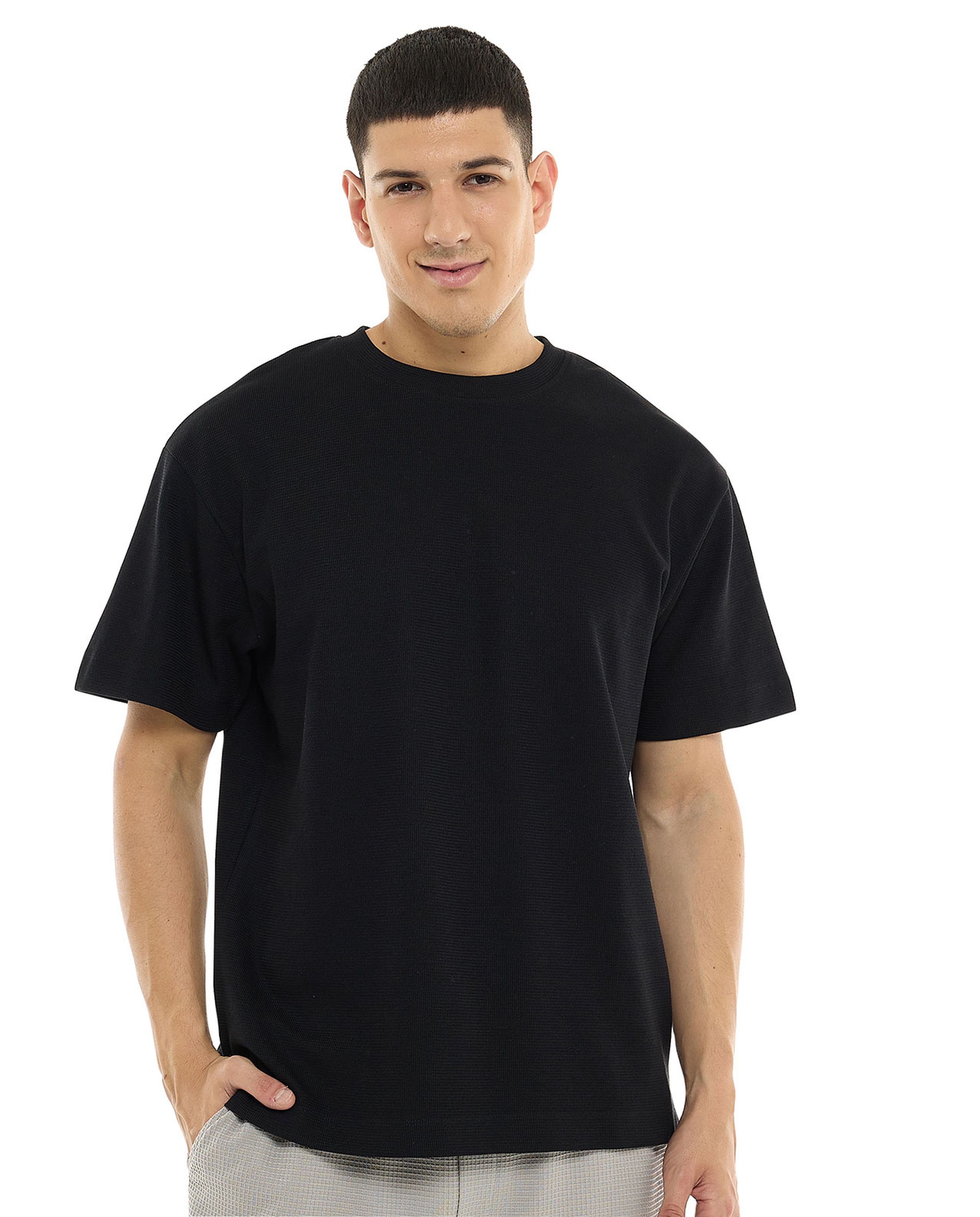 Textured T-Shirt with Crew Neck and Short Sleeves