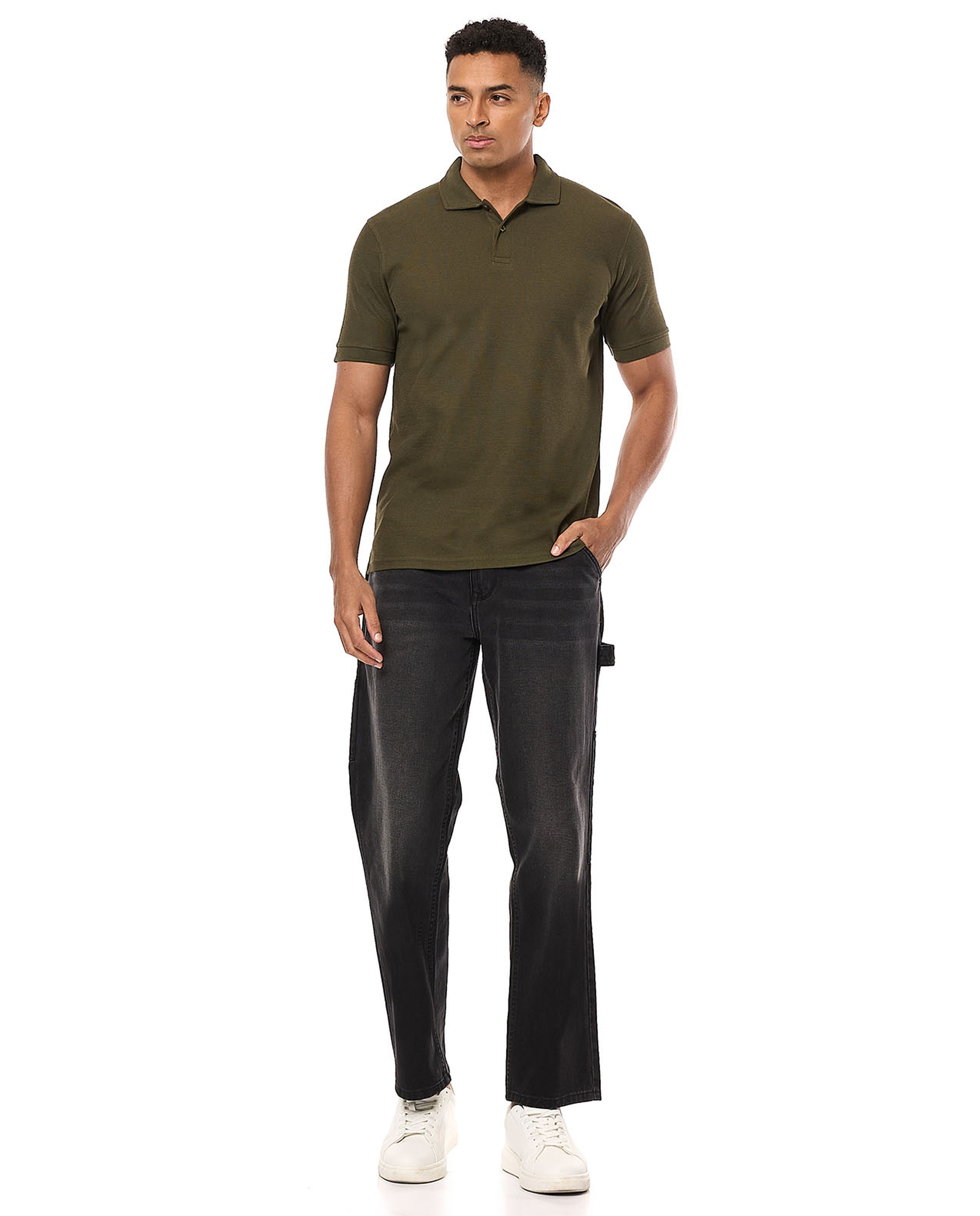 Textured Polo T-Shirt with Short Sleeves