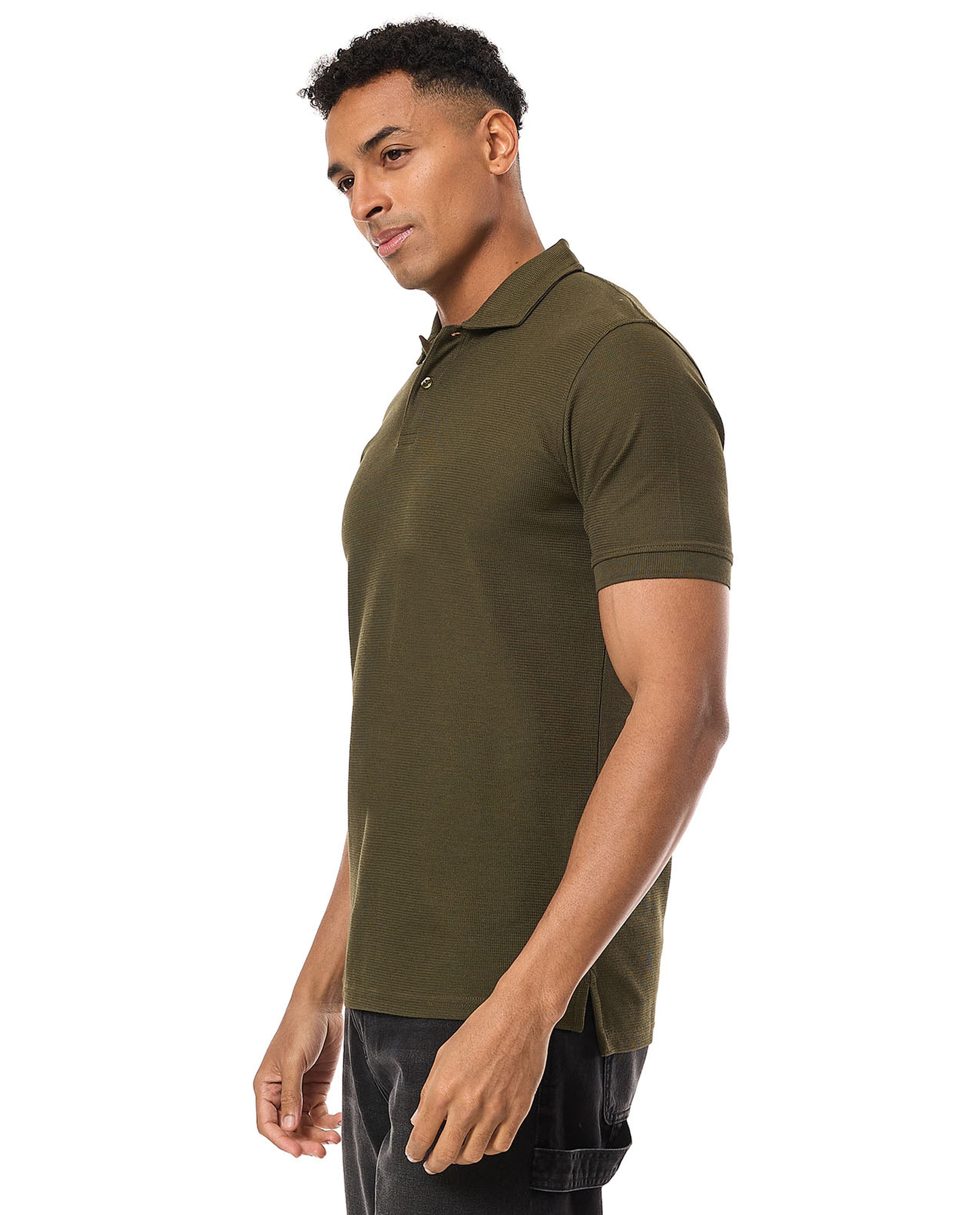 Textured Polo T-Shirt with Short Sleeves