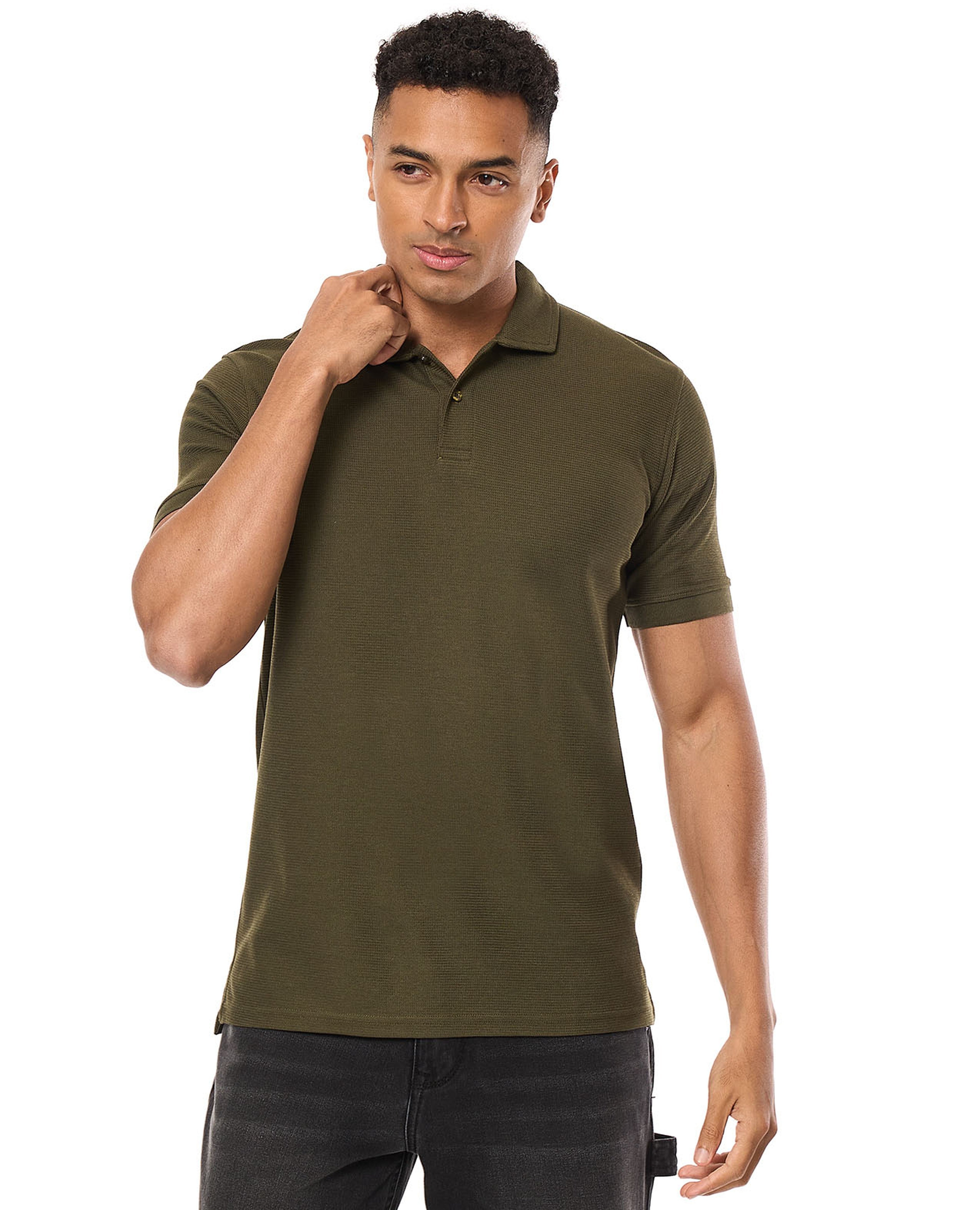 Textured Polo T-Shirt with Short Sleeves