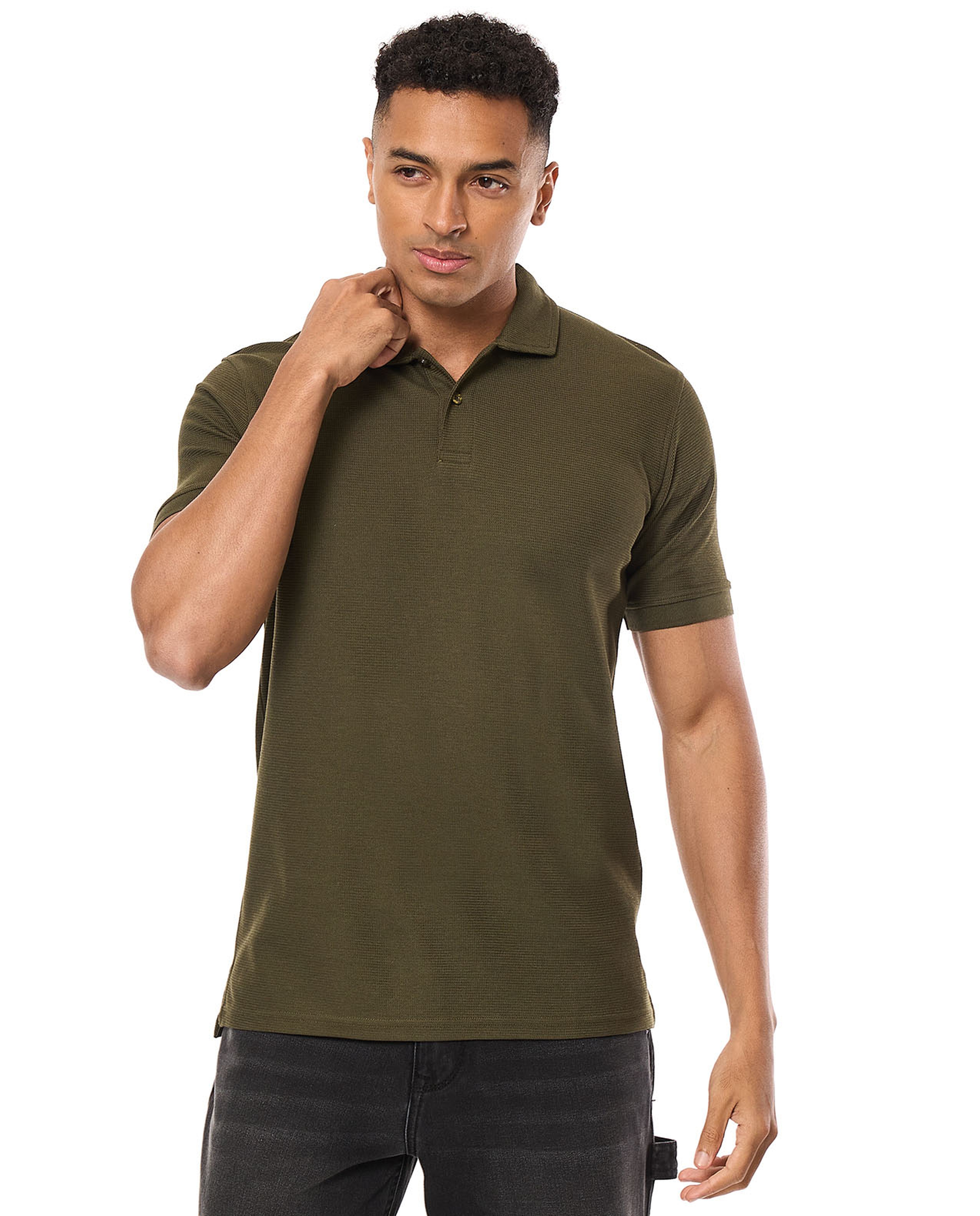 Textured Polo T-Shirt with Short Sleeves
