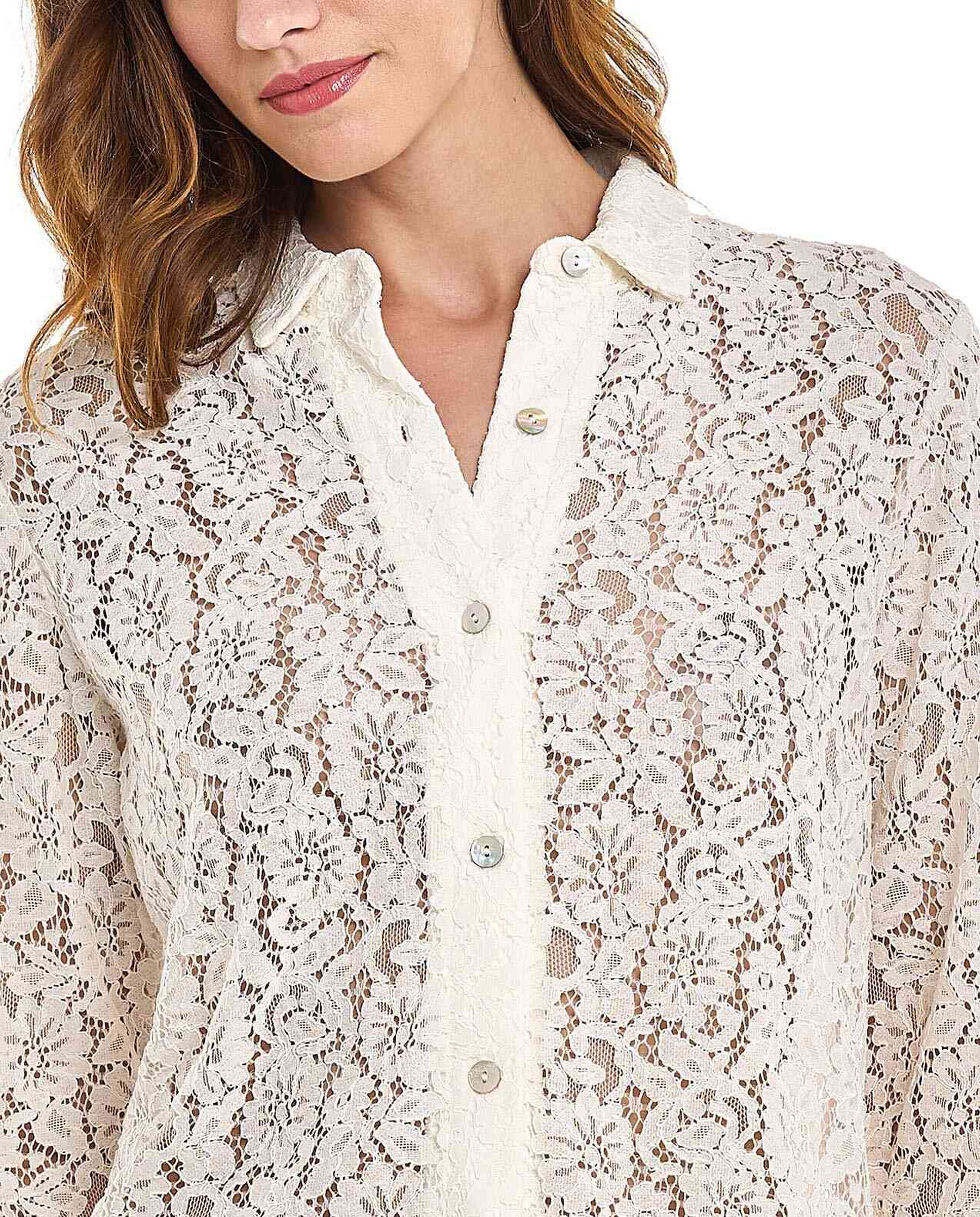 Openwork Shirt with Spread Collar and Long Sleeves